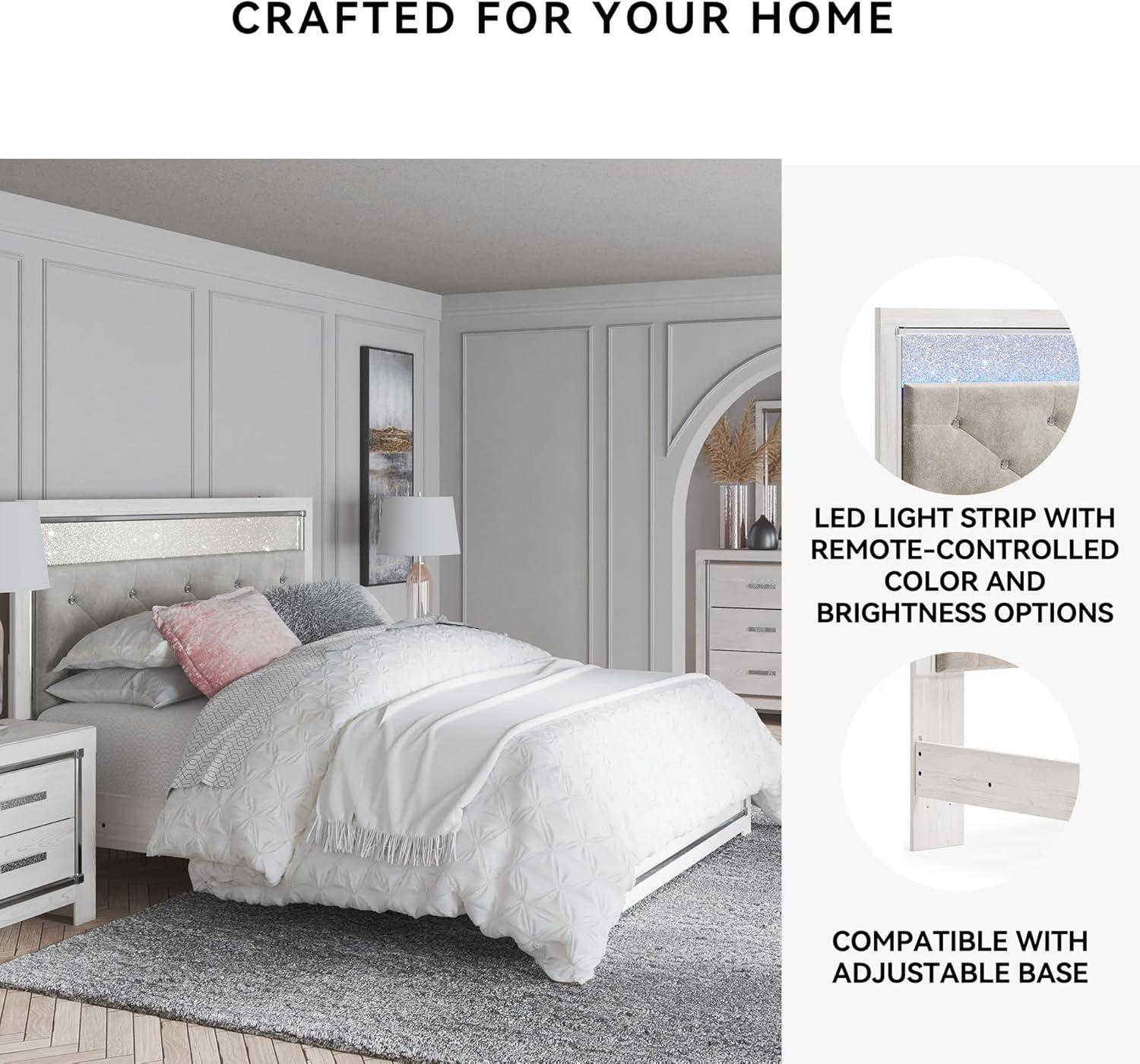 imageSignature Design by Ashley Altyra Modern King Tufted Panel Bookcase Bed Foundation or Box Spring Not Needed WhiteQueen Panel Bed