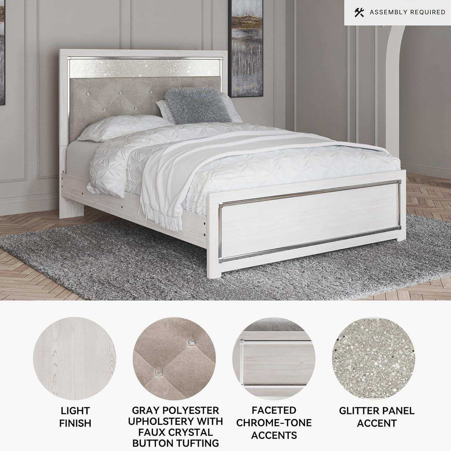 imageSignature Design by Ashley Altyra Modern King Tufted Panel Bookcase Bed Foundation or Box Spring Not Needed WhiteQueen Panel Bed