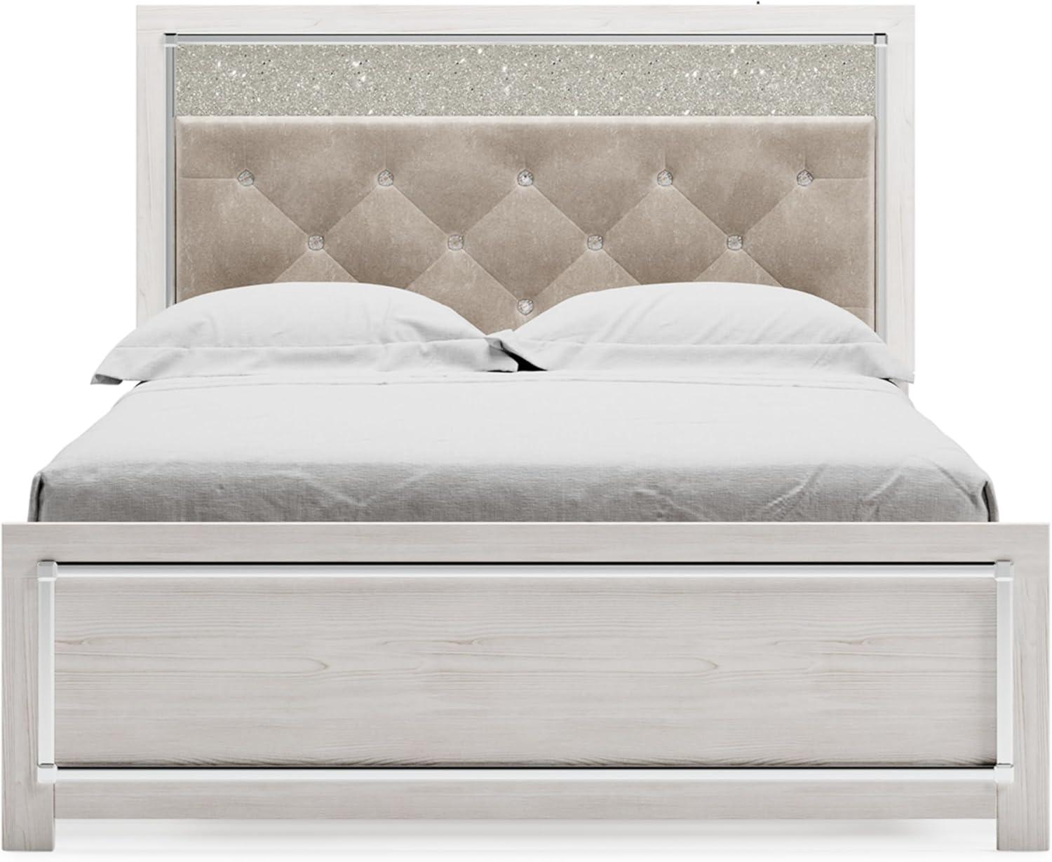 imageSignature Design by Ashley Altyra Modern King Tufted Panel Bookcase Bed Foundation or Box Spring Not Needed WhiteQueen Panel Bedwith Slats