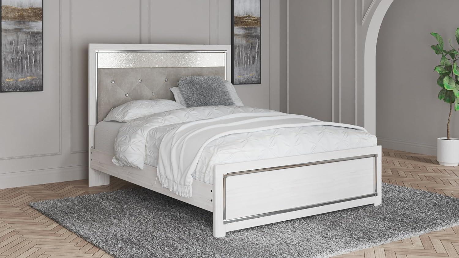imageSignature Design by Ashley Altyra Modern King Tufted Panel Bookcase Bed Foundation or Box Spring Not Needed WhiteQueen Panel Bedwith Slats