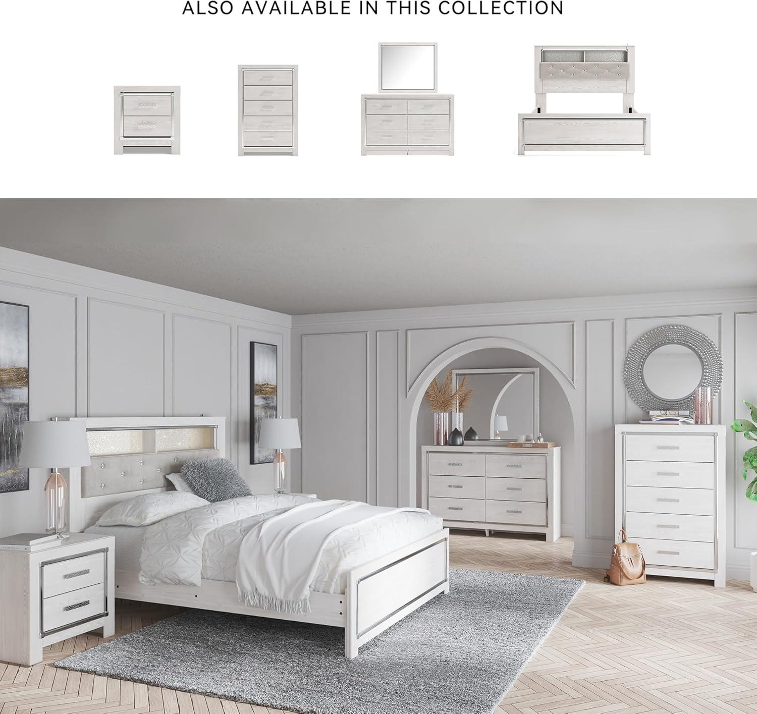 imageSignature Design by Ashley Altyra Modern King Tufted Panel Bookcase Bed Foundation or Box Spring Not Needed WhiteQueen Panel Bookcase Bed
