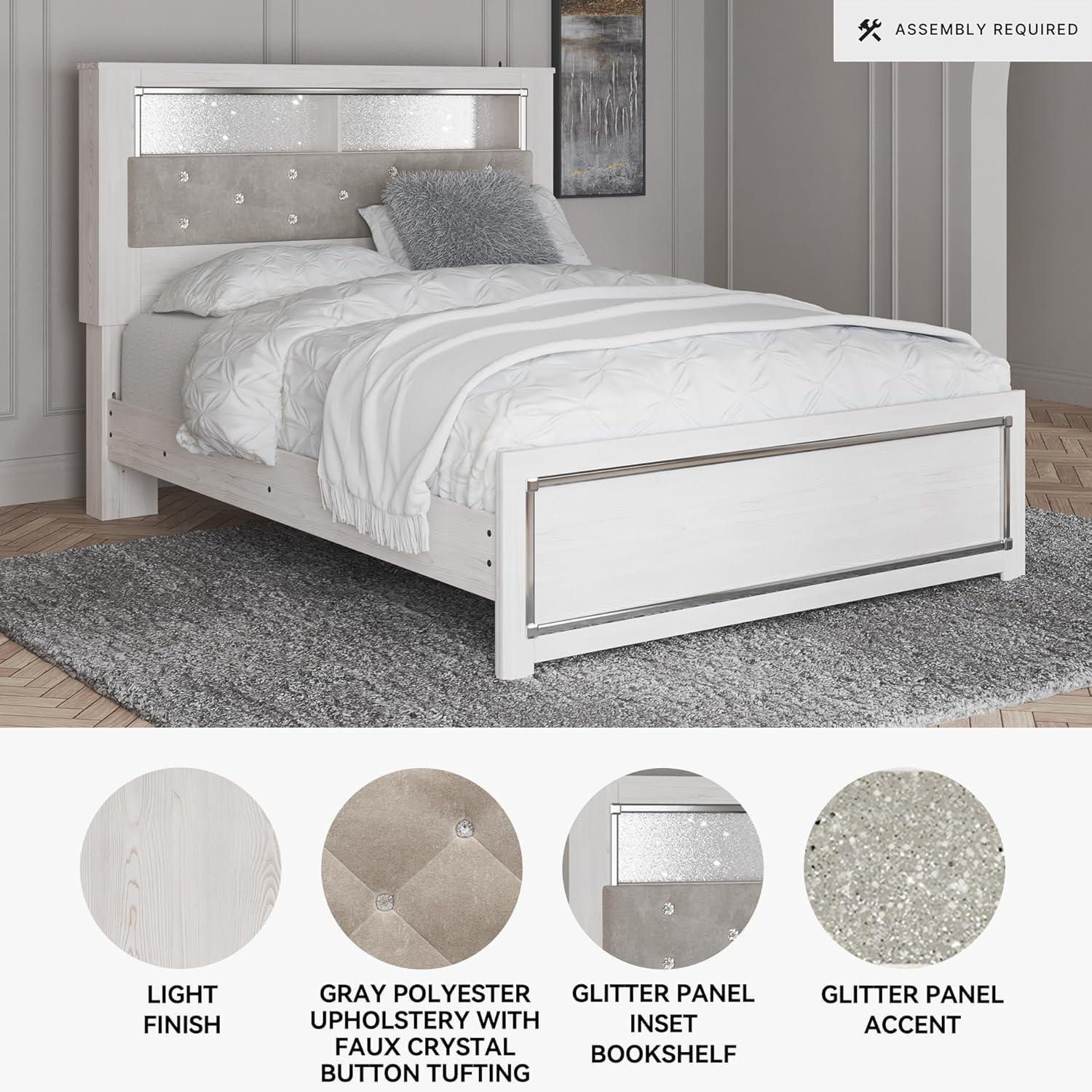 imageSignature Design by Ashley Altyra Modern King Tufted Panel Bookcase Bed Foundation or Box Spring Not Needed WhiteQueen Panel Bookcase Bed