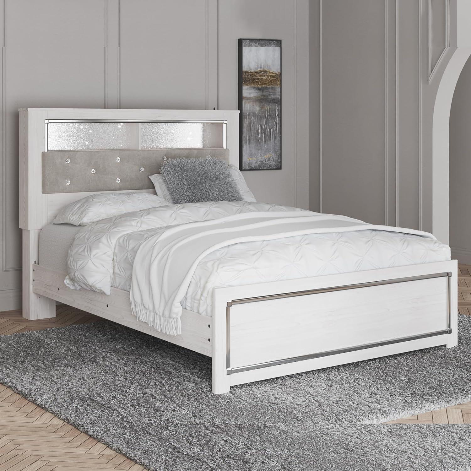 imageSignature Design by Ashley Altyra Modern King Tufted Panel Bookcase Bed Foundation or Box Spring Not Needed WhiteQueen Panel Bookcase Bed