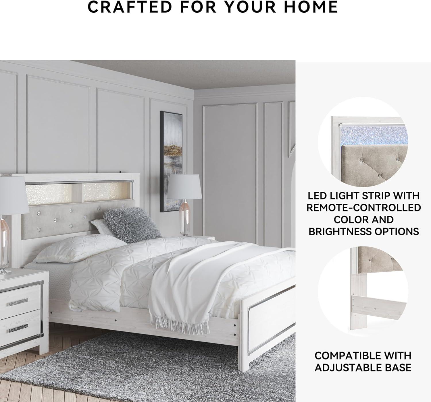 imageSignature Design by Ashley Altyra Modern King Tufted Panel Bookcase Bed Foundation or Box Spring Not Needed WhiteQueen Panel Bookcase Bed