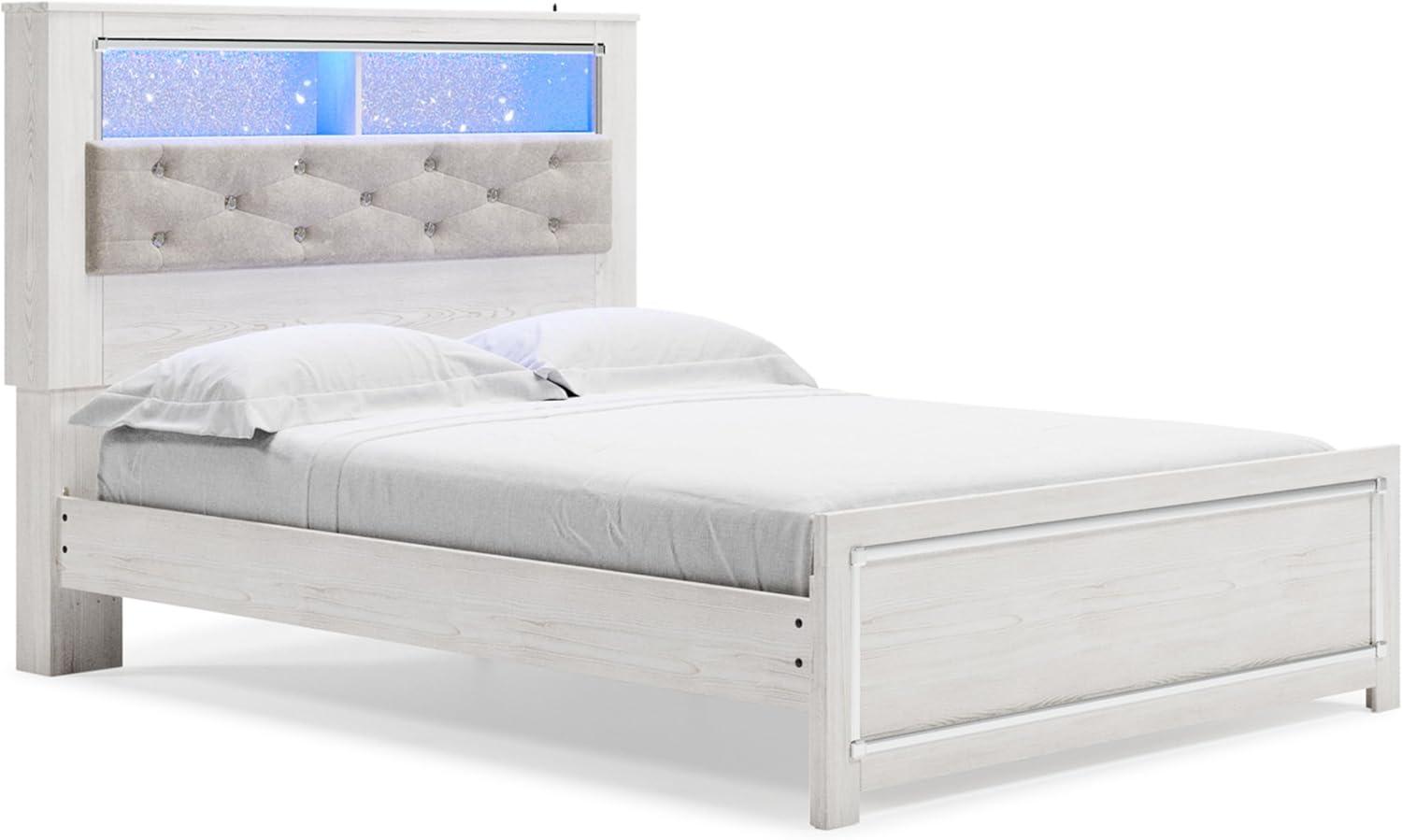 imageSignature Design by Ashley Altyra Modern King Tufted Panel Bookcase Bed Foundation or Box Spring Not Needed WhiteQueen Panel Bookcase Bed with Slats