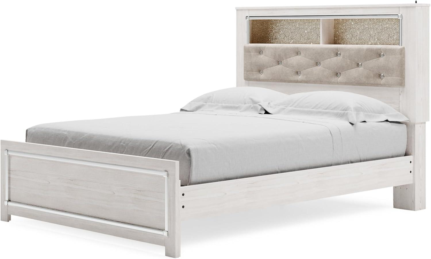 imageSignature Design by Ashley Altyra Modern King Tufted Panel Bookcase Bed Foundation or Box Spring Not Needed WhiteQueen Panel Bookcase Bed with Slats