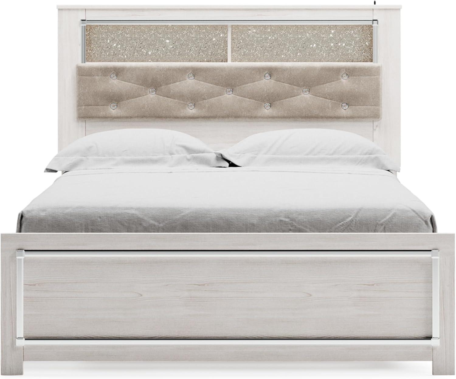 imageSignature Design by Ashley Altyra Modern King Tufted Panel Bookcase Bed Foundation or Box Spring Not Needed WhiteQueen Panel Bookcase Bed with Slats