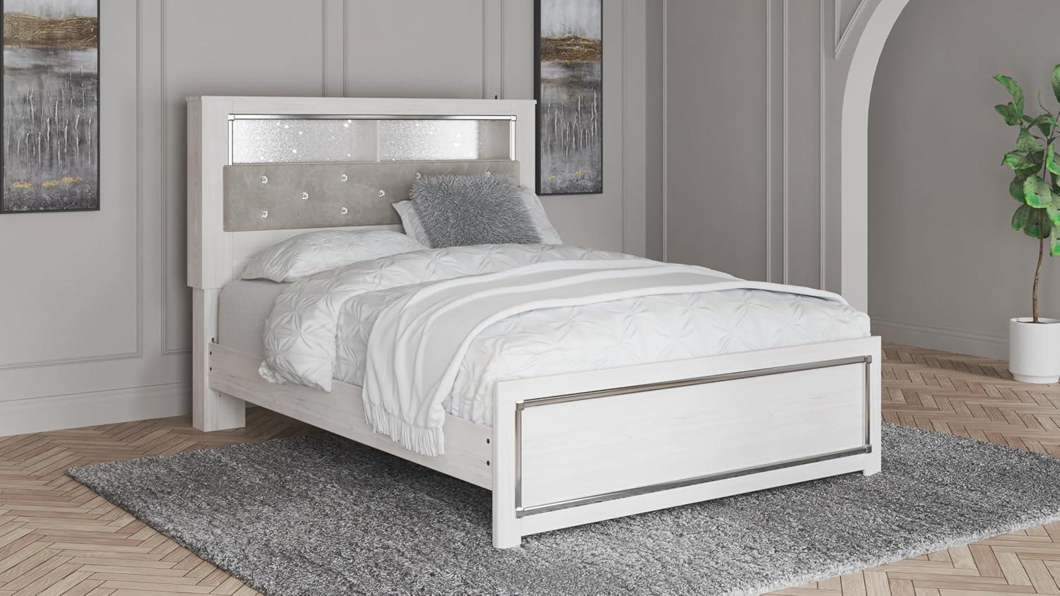 imageSignature Design by Ashley Altyra Modern King Tufted Panel Bookcase Bed Foundation or Box Spring Not Needed WhiteQueen Panel Bookcase Bed with Slats