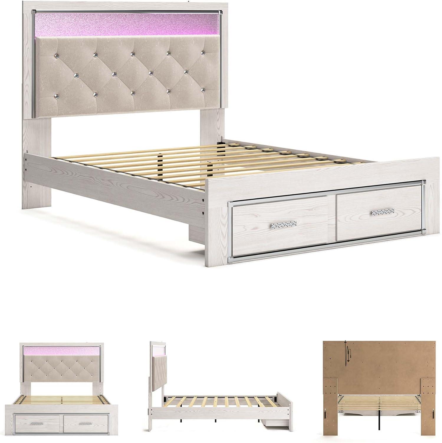 imageSignature Design by Ashley Altyra Modern King Tufted Panel Bookcase Bed Foundation or Box Spring Not Needed WhiteQueen Storage Bed