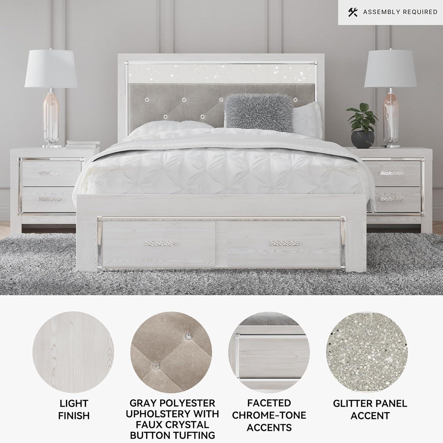 imageSignature Design by Ashley Altyra Modern King Tufted Panel Bookcase Bed Foundation or Box Spring Not Needed WhiteQueen Storage Bed