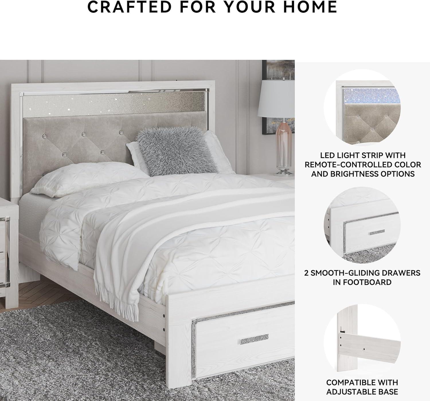 imageSignature Design by Ashley Altyra Modern King Tufted Panel Bookcase Bed Foundation or Box Spring Not Needed WhiteQueen Storage Bed