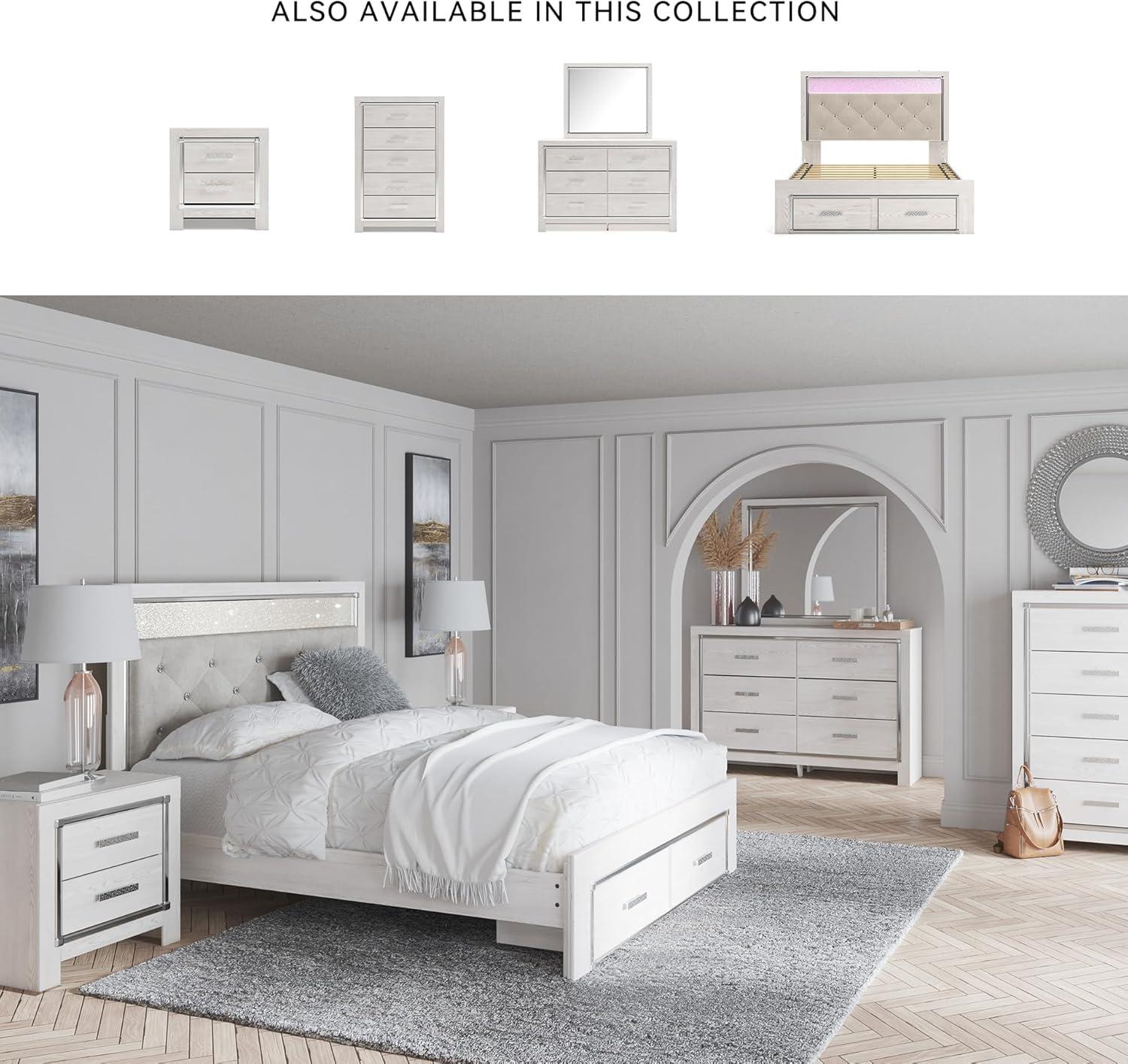 imageSignature Design by Ashley Altyra Modern King Tufted Panel Bookcase Bed Foundation or Box Spring Not Needed WhiteQueen Storage Bed