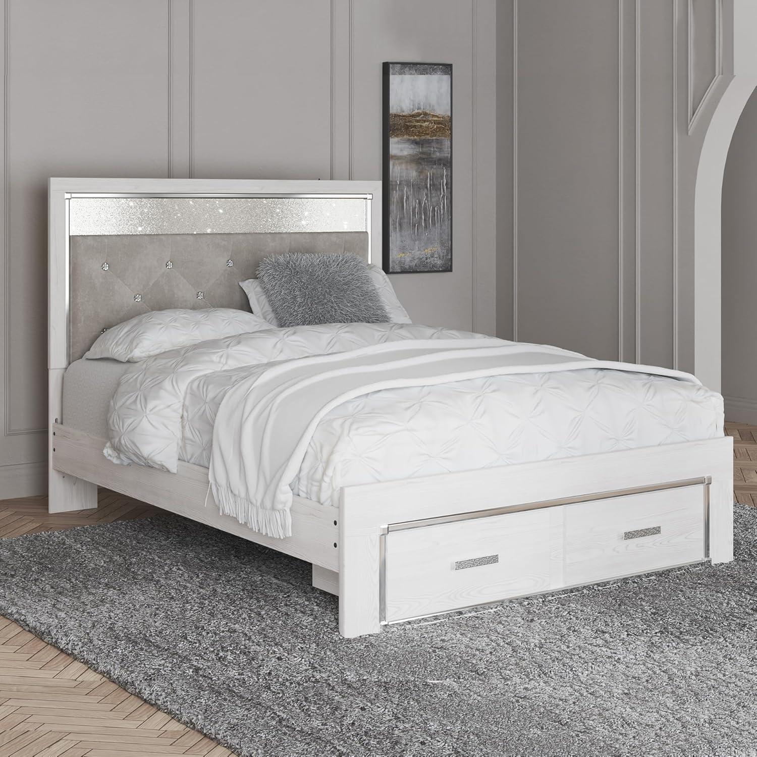 imageSignature Design by Ashley Altyra Modern King Tufted Panel Bookcase Bed Foundation or Box Spring Not Needed WhiteQueen Storage Bed