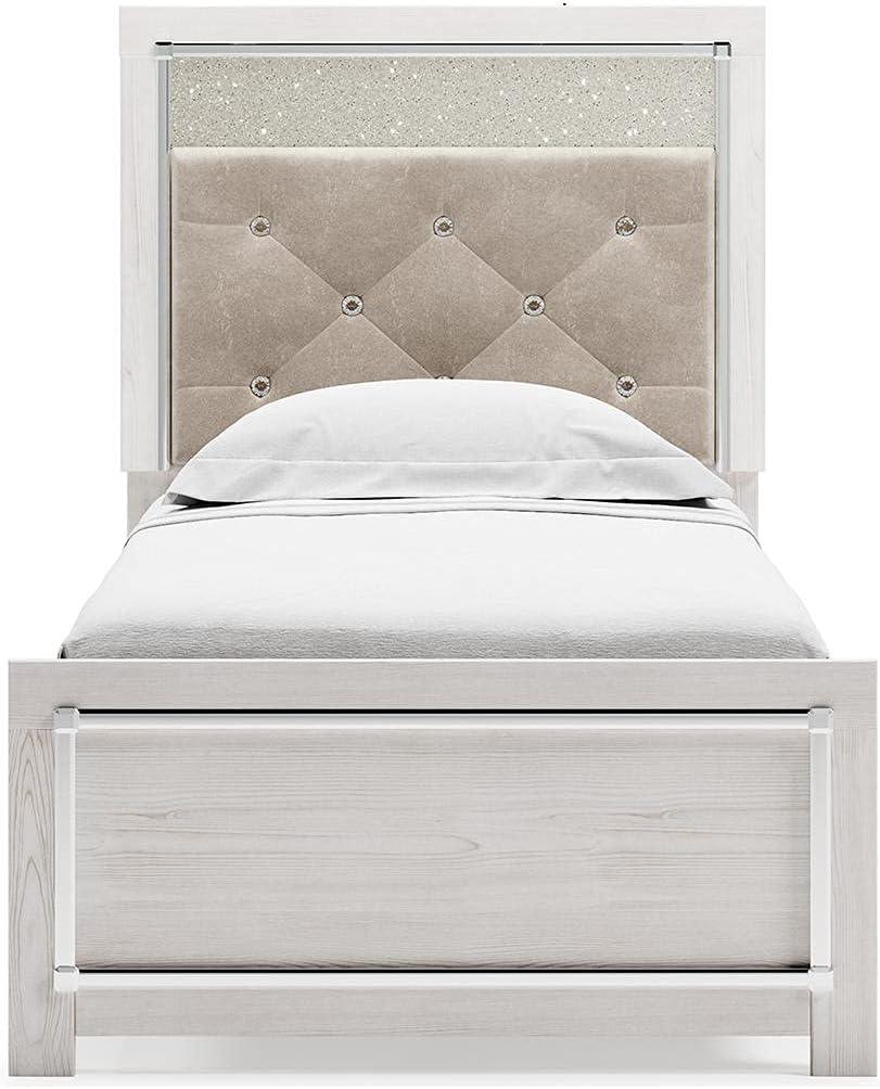 imageSignature Design by Ashley Altyra Modern King Tufted Panel Bookcase Bed Foundation or Box Spring Not Needed WhiteTwin Panel Headboard Only
