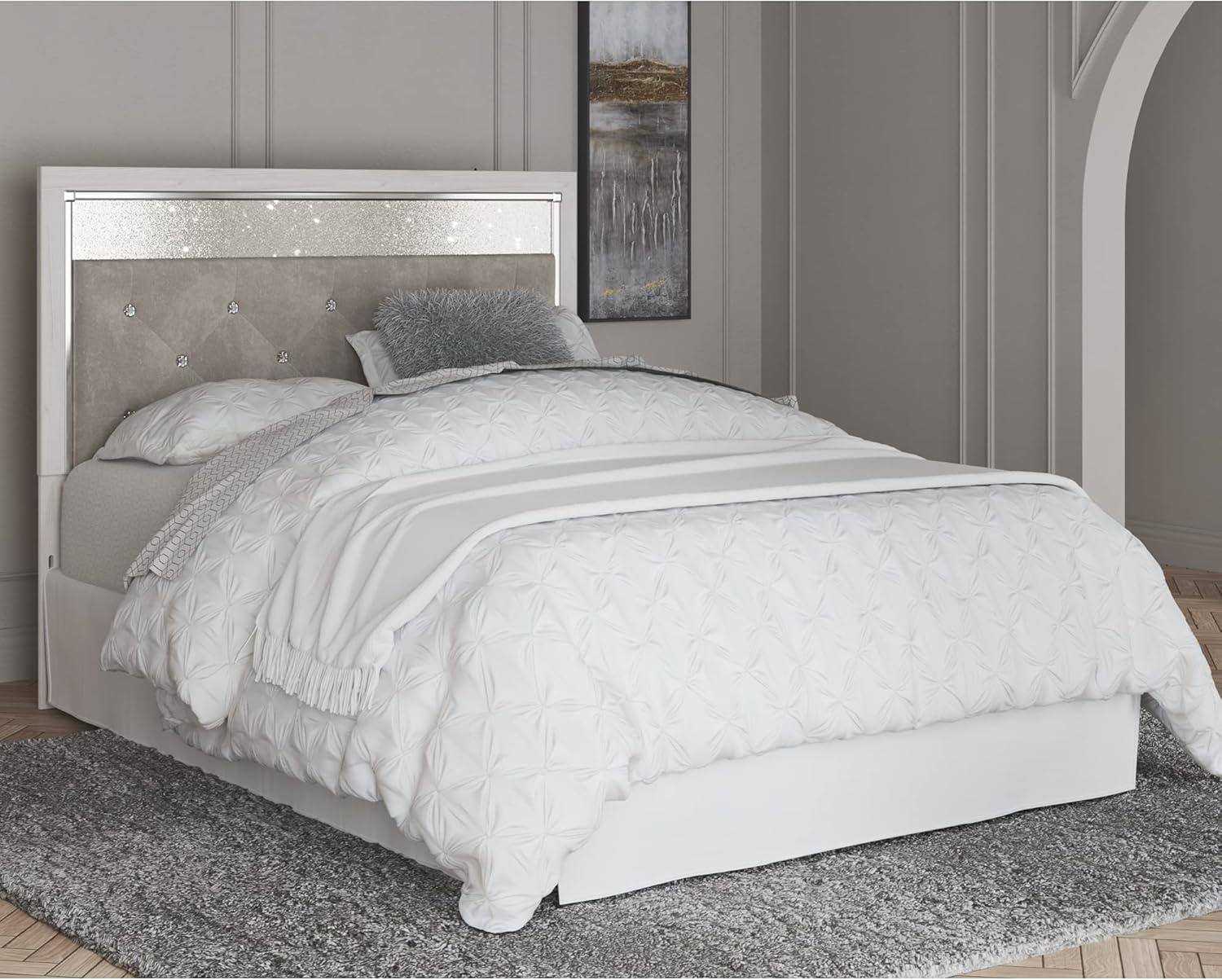 imageSignature Design by Ashley Altyra Modern King Tufted Panel Bookcase Bed Foundation or Box Spring Not Needed WhiteTwin Panel Headboard Only