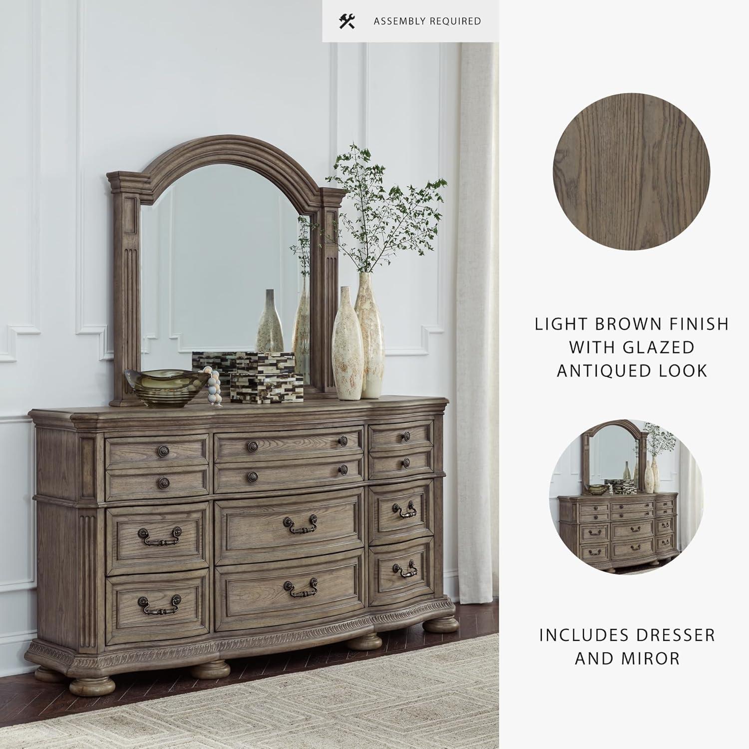 imageSignature Design by Ashley Ardenfield Traditional 9Drawer Dresser and Mirror with Safety Stop and FeltLined Top Drawer Dark BrownDresser and Mirror