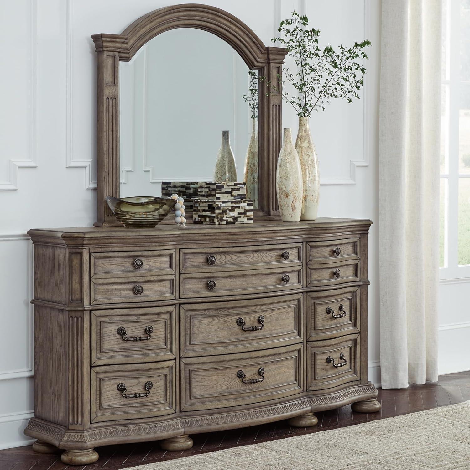 imageSignature Design by Ashley Ardenfield Traditional 9Drawer Dresser and Mirror with Safety Stop and FeltLined Top Drawer Dark BrownDresser and Mirror