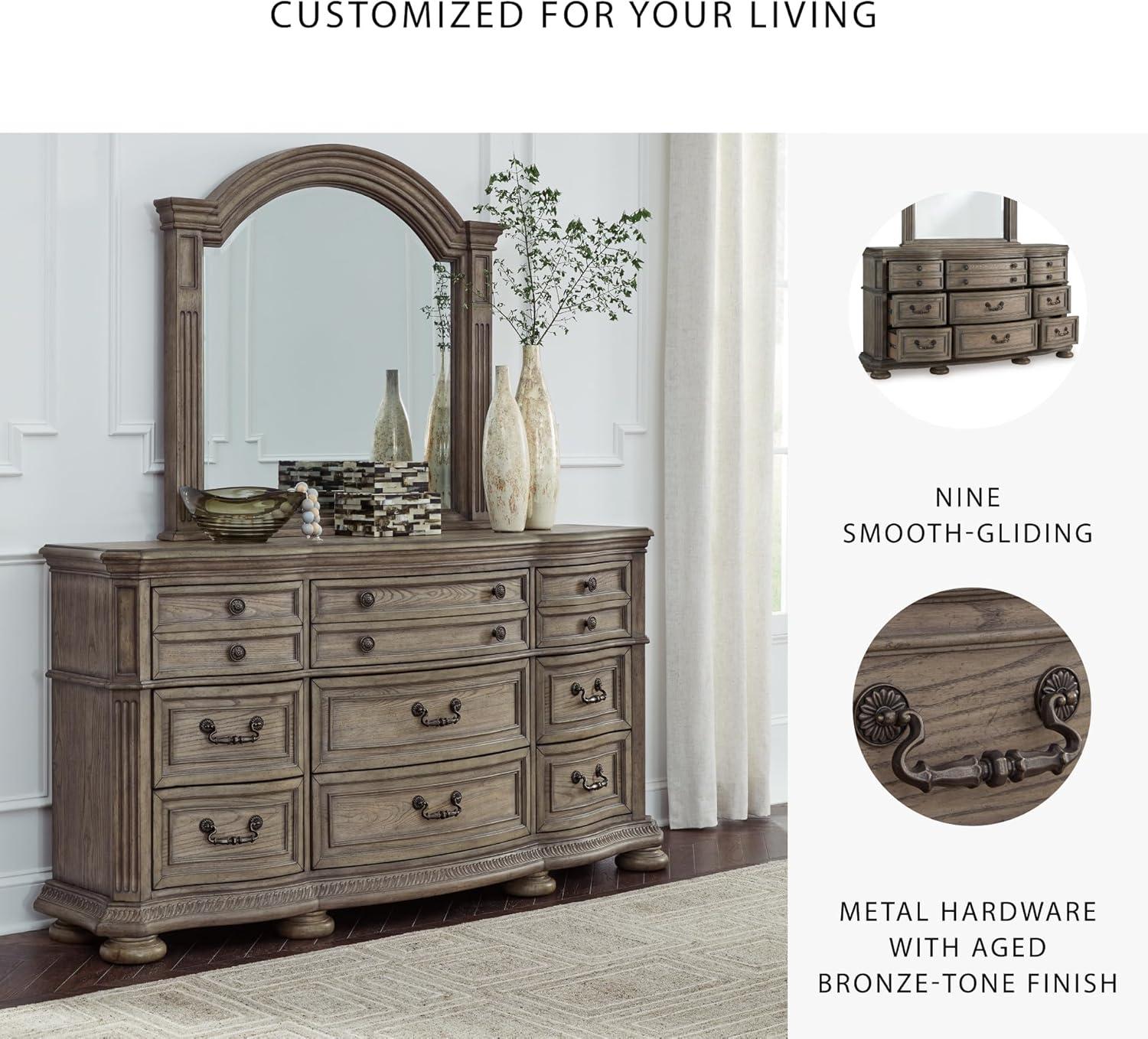 imageSignature Design by Ashley Ardenfield Traditional 9Drawer Dresser and Mirror with Safety Stop and FeltLined Top Drawer Dark BrownDresser and Mirror