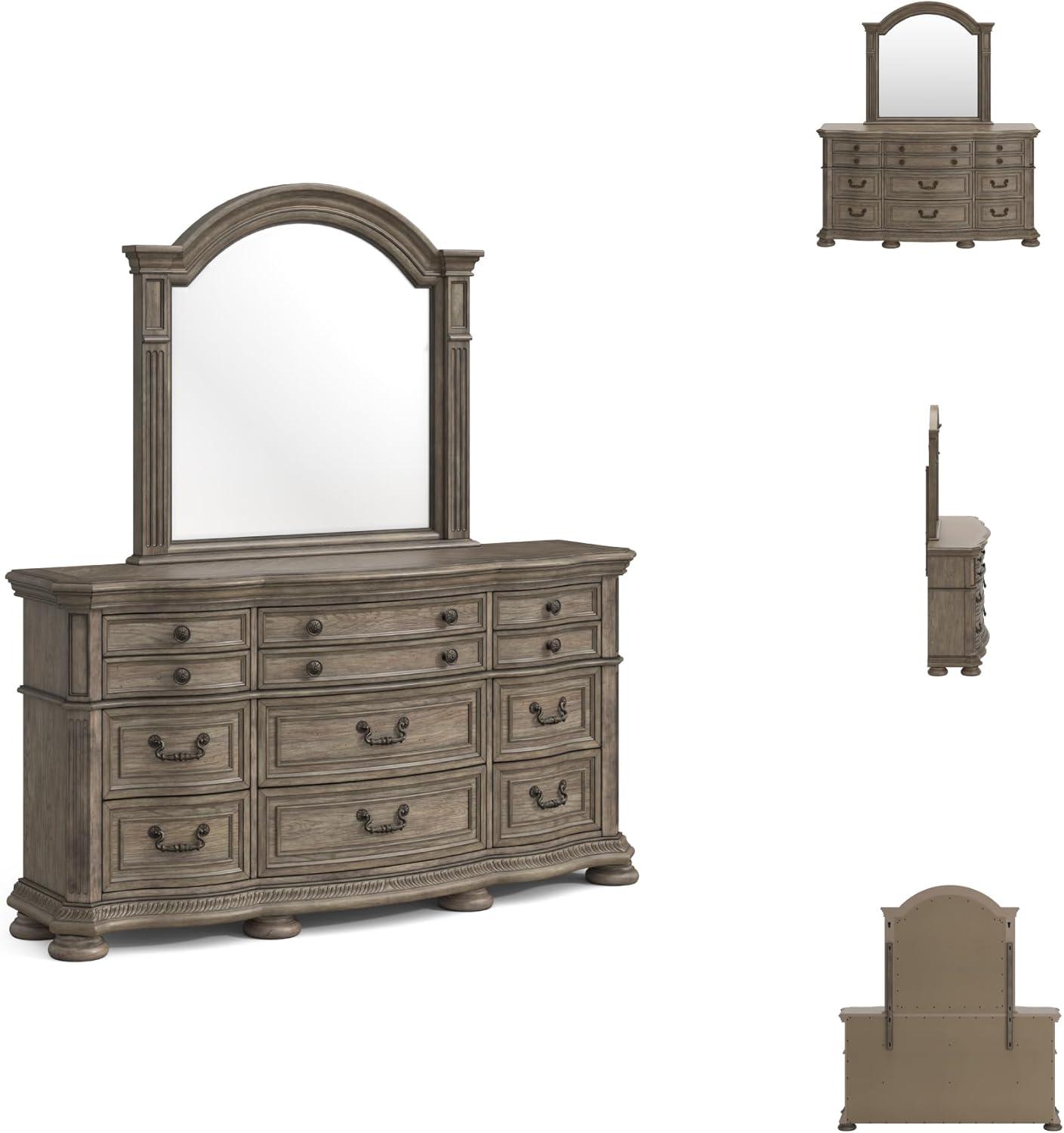imageSignature Design by Ashley Ardenfield Traditional 9Drawer Dresser and Mirror with Safety Stop and FeltLined Top Drawer Dark BrownDresser and Mirror