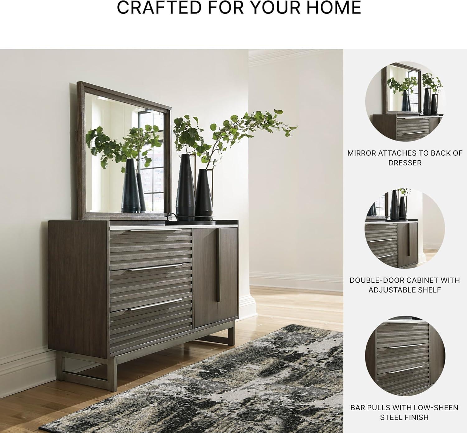 imageSignature Design by Ashley Arkenton Contemporary King Panel Bed with Dual USB Charging Ports Foundation or Box Spring Needed Dark BrownDresser and Mirror