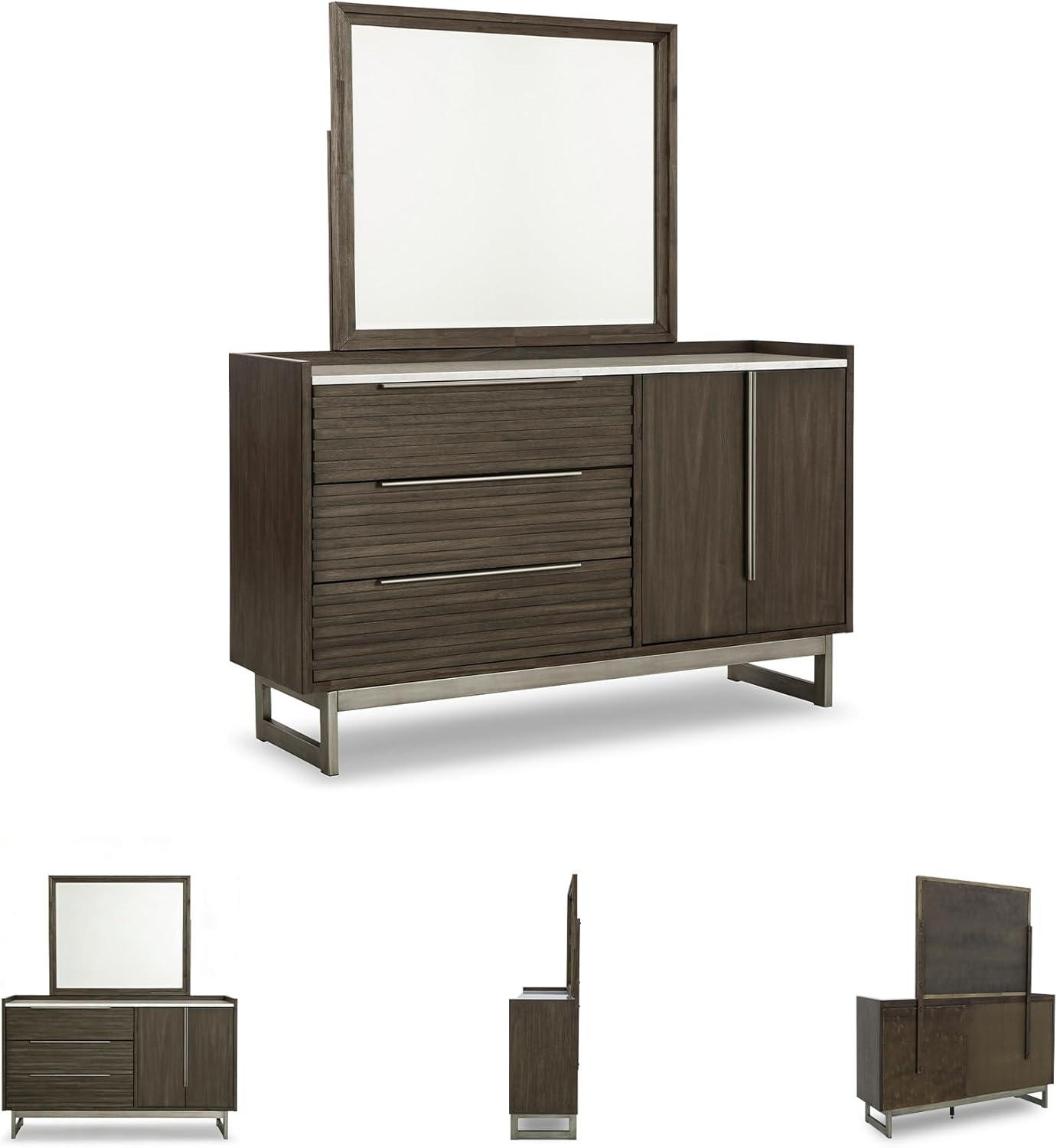 imageSignature Design by Ashley Arkenton Contemporary King Panel Bed with Dual USB Charging Ports Foundation or Box Spring Needed Dark BrownDresser and Mirror