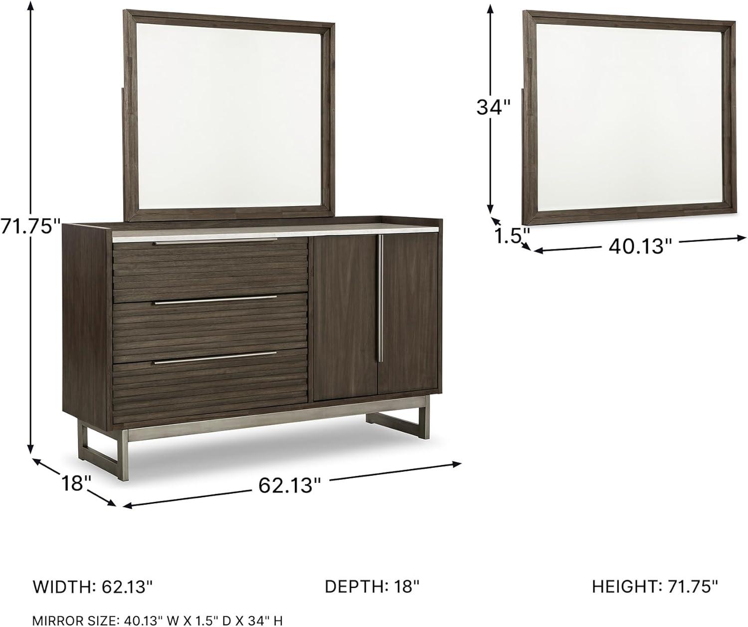 imageSignature Design by Ashley Arkenton Contemporary King Panel Bed with Dual USB Charging Ports Foundation or Box Spring Needed Dark BrownDresser and Mirror