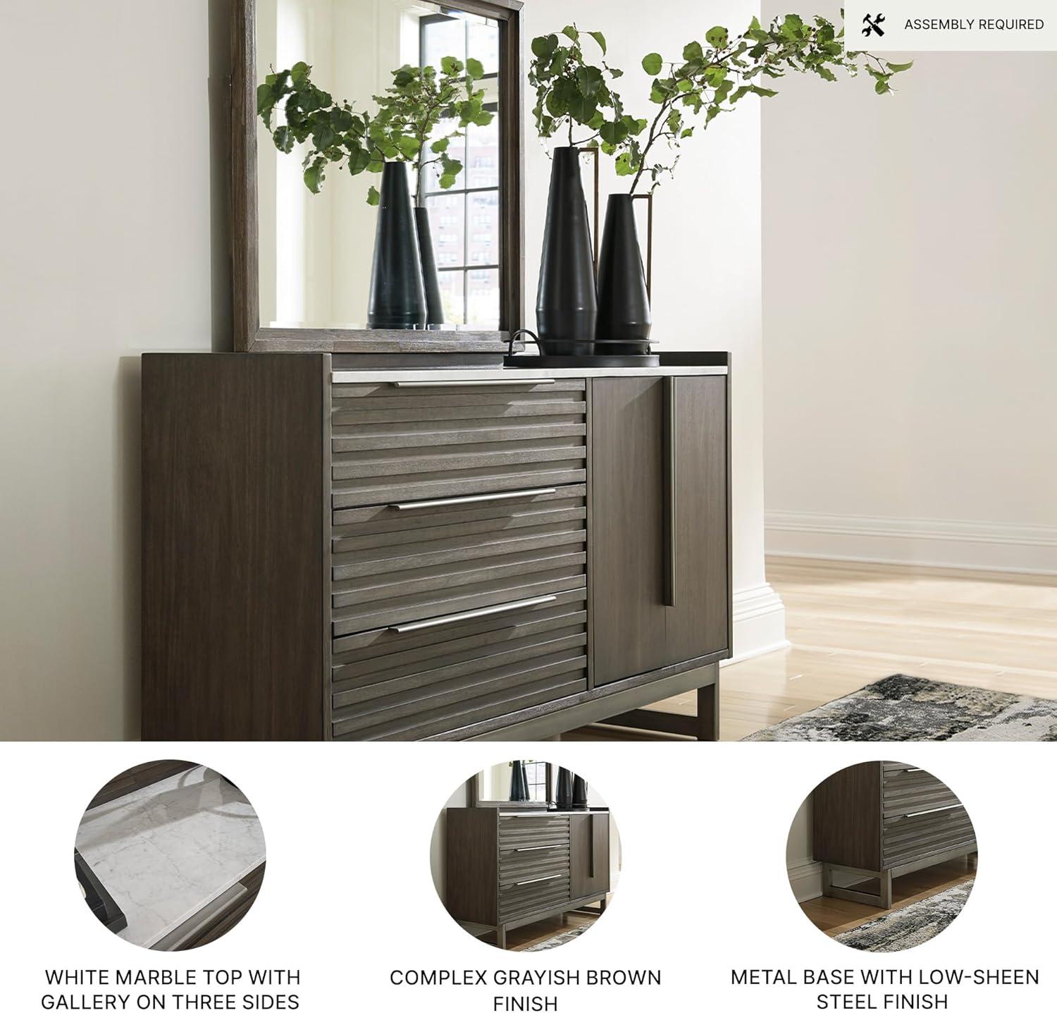 imageSignature Design by Ashley Arkenton Contemporary King Panel Bed with Dual USB Charging Ports Foundation or Box Spring Needed Dark BrownDresser and Mirror