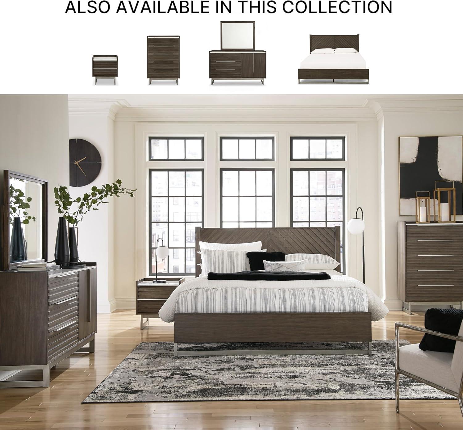 imageSignature Design by Ashley Arkenton Contemporary King Panel Bed with Dual USB Charging Ports Foundation or Box Spring Needed Dark BrownKing Panel Bed