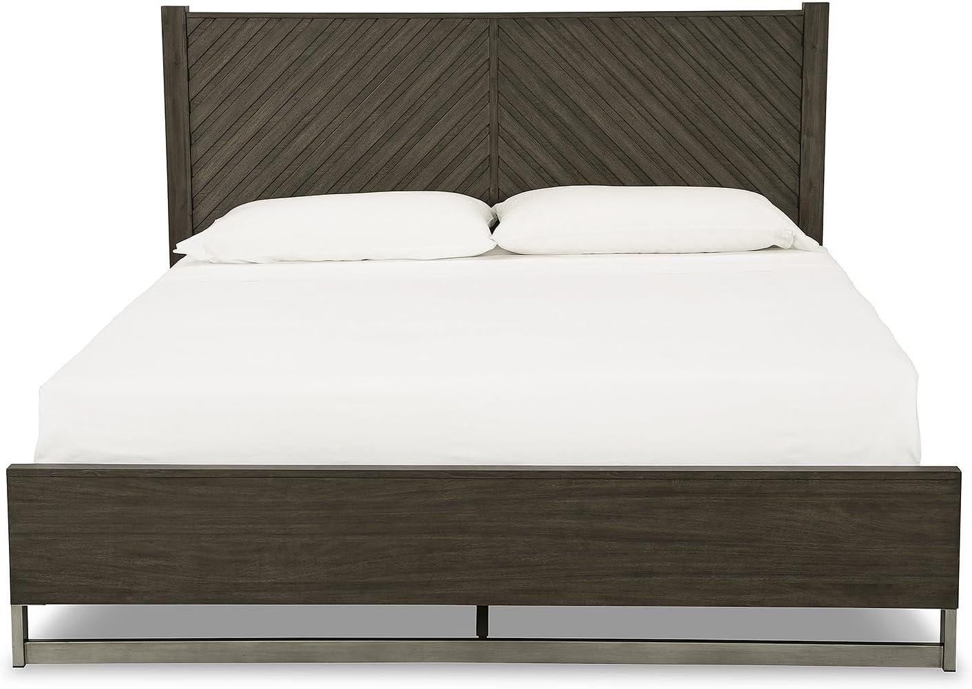 imageSignature Design by Ashley Arkenton Contemporary King Panel Bed with Dual USB Charging Ports Foundation or Box Spring Needed Dark BrownKing Panel Bed