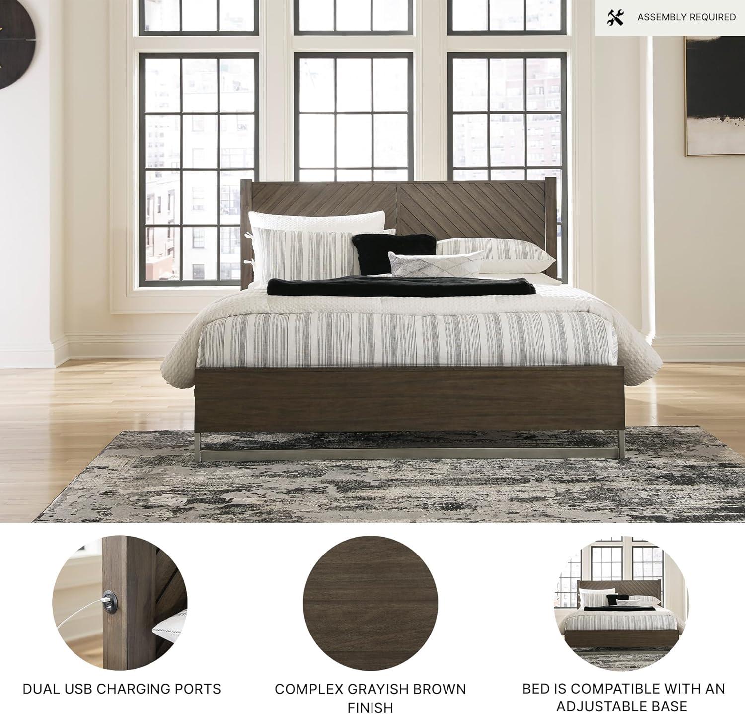 imageSignature Design by Ashley Arkenton Contemporary King Panel Bed with Dual USB Charging Ports Foundation or Box Spring Needed Dark BrownKing Panel Bed