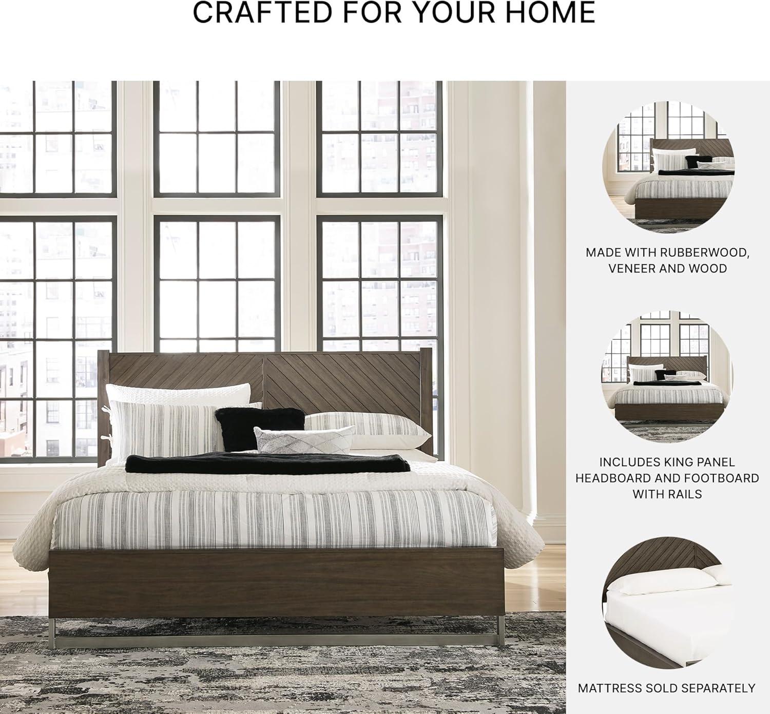 imageSignature Design by Ashley Arkenton Contemporary King Panel Bed with Dual USB Charging Ports Foundation or Box Spring Needed Dark BrownKing Panel Bed