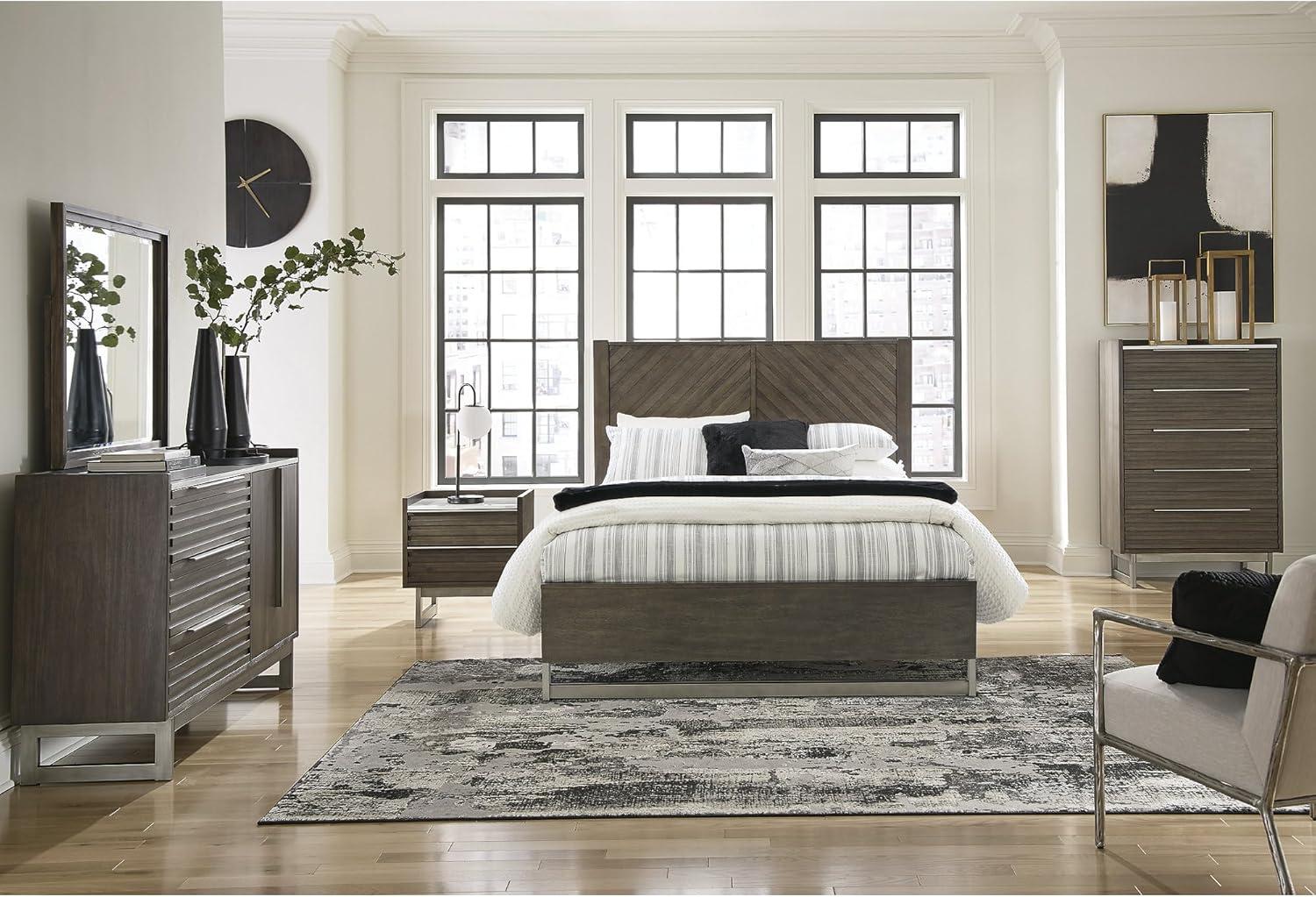 imageSignature Design by Ashley Arkenton Contemporary King Panel Bed with Dual USB Charging Ports Foundation or Box Spring Needed Dark BrownQueen Panel Bed
