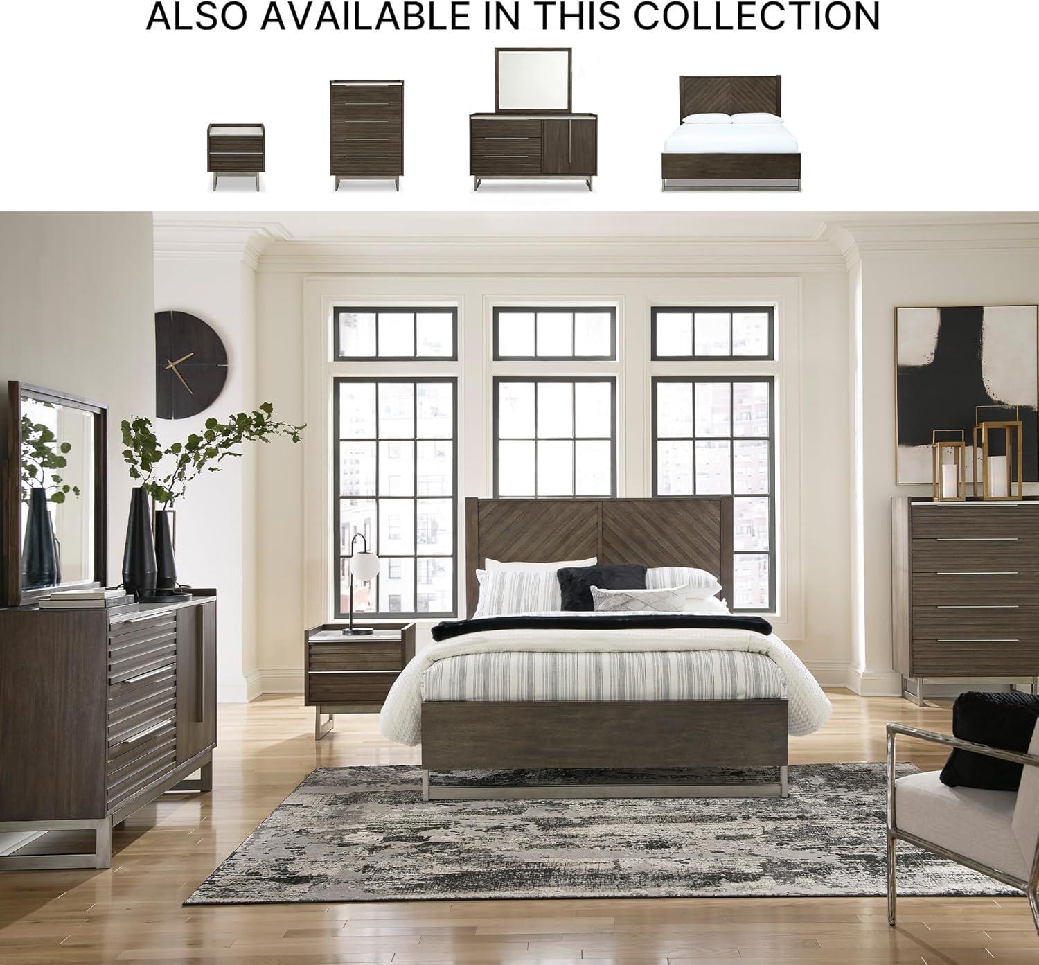 imageSignature Design by Ashley Arkenton Contemporary King Panel Bed with Dual USB Charging Ports Foundation or Box Spring Needed Dark BrownQueen Panel Bed