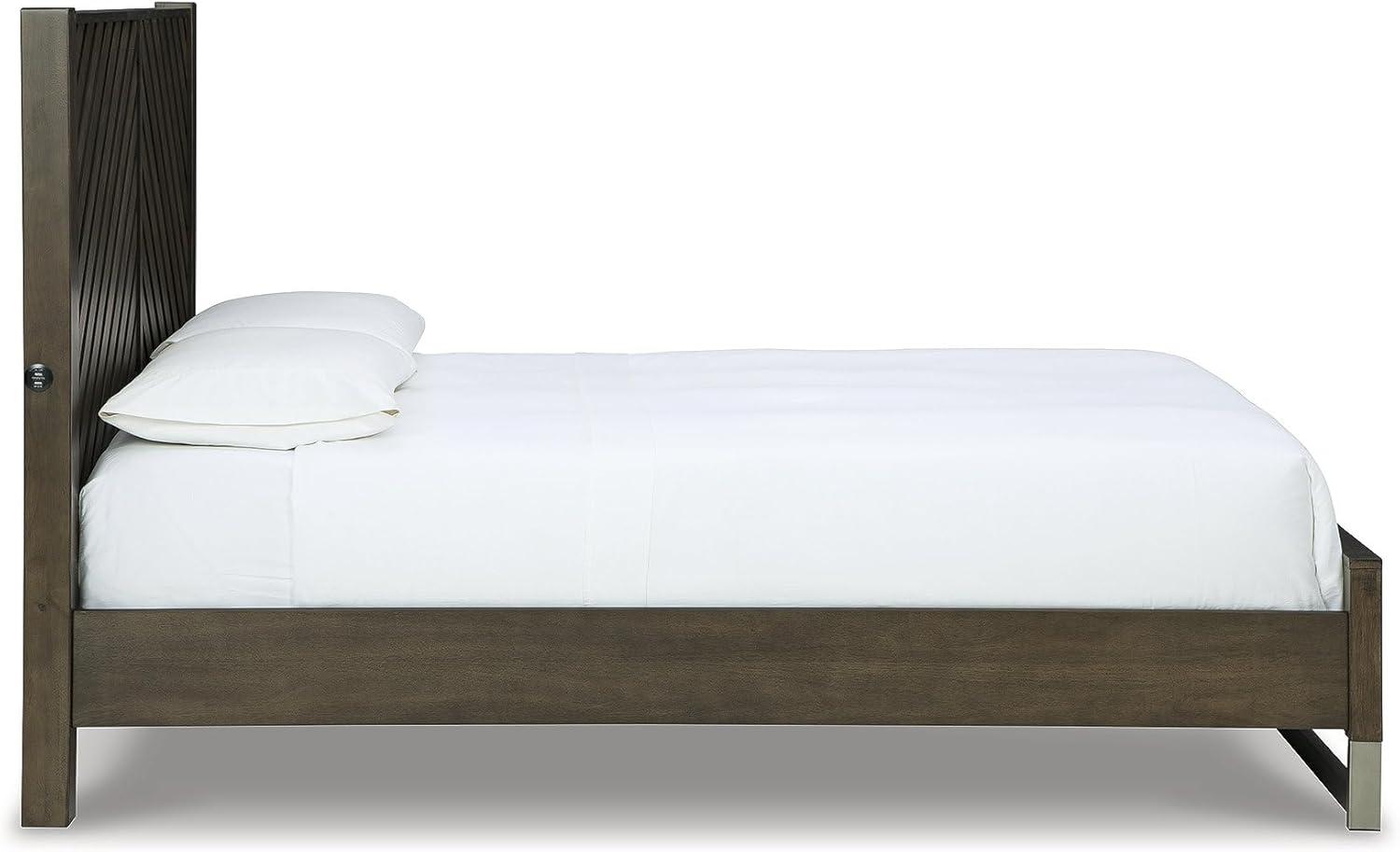 imageSignature Design by Ashley Arkenton Contemporary King Panel Bed with Dual USB Charging Ports Foundation or Box Spring Needed Dark BrownQueen Panel Bed