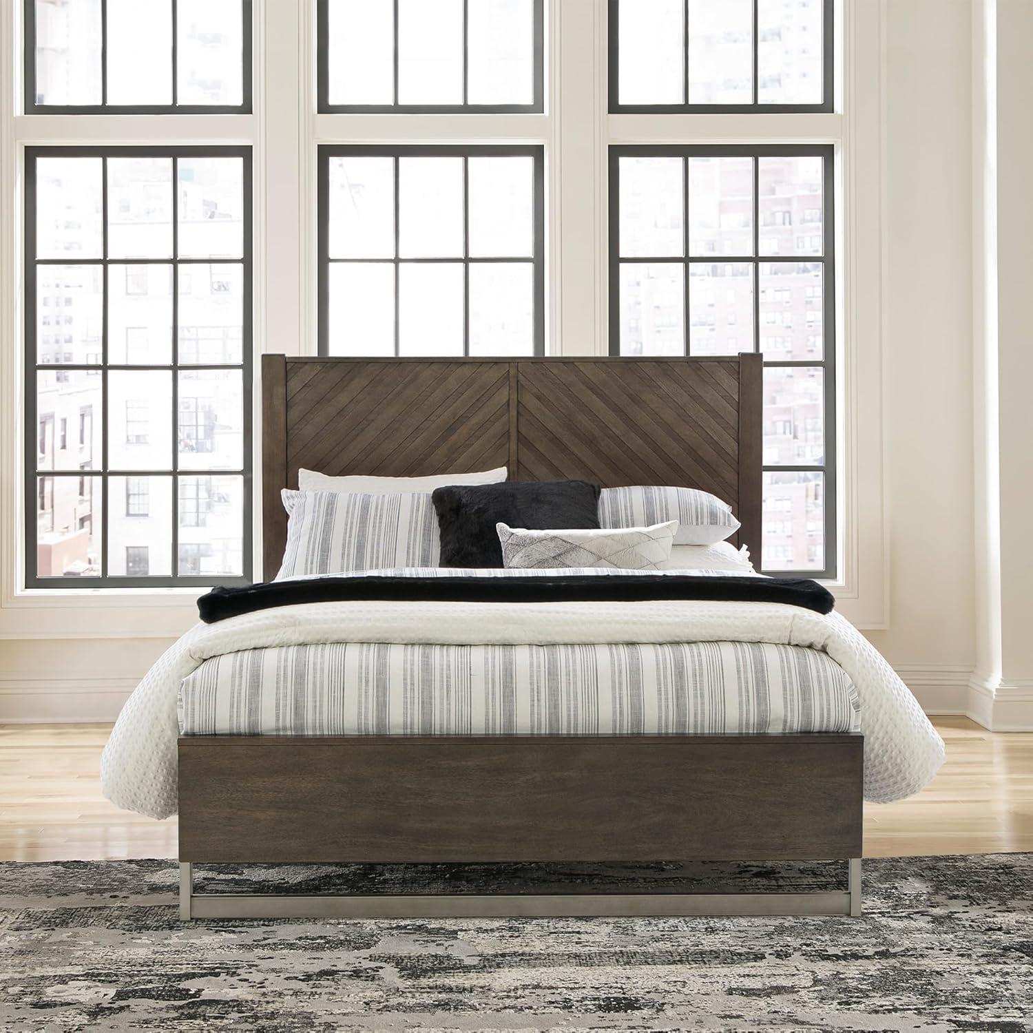 imageSignature Design by Ashley Arkenton Contemporary King Panel Bed with Dual USB Charging Ports Foundation or Box Spring Needed Dark BrownQueen Panel Bed