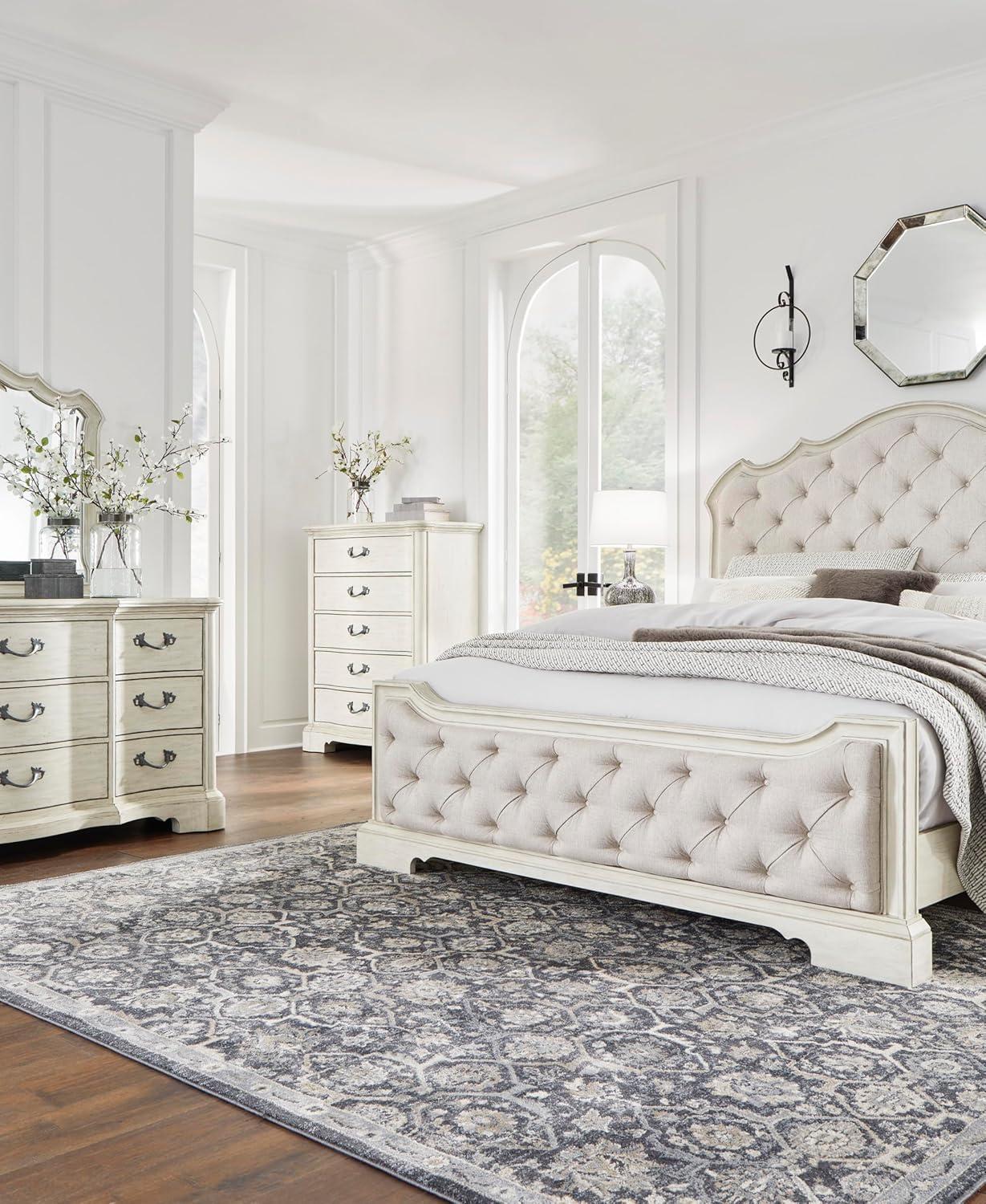 imageSignature Design by Ashley Arlendyne French Country Tufted California King Upholstered Bed Foundation or Box Spring Needed White5 Drawer Chest