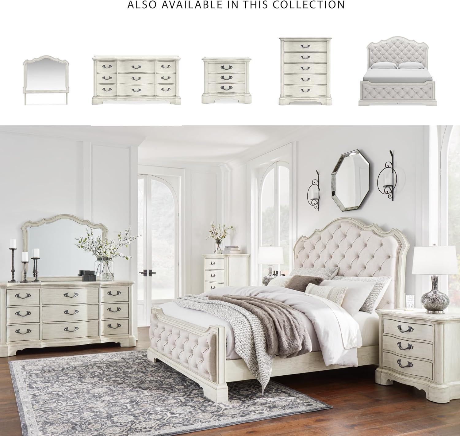 imageSignature Design by Ashley Arlendyne French Country Tufted California King Upholstered Bed Foundation or Box Spring Needed White5 Drawer Chest
