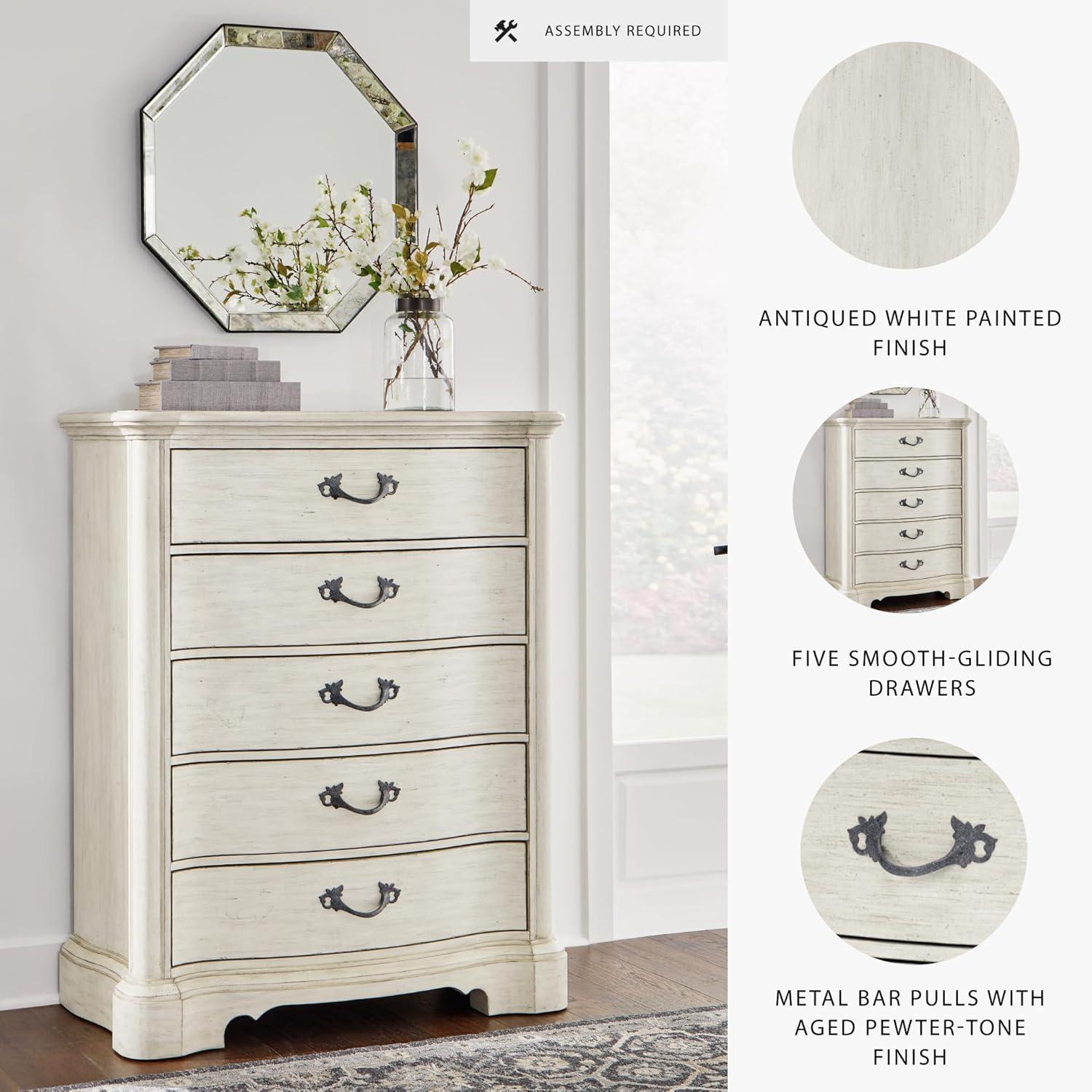 imageSignature Design by Ashley Arlendyne French Country Tufted California King Upholstered Bed Foundation or Box Spring Needed White5 Drawer Chest