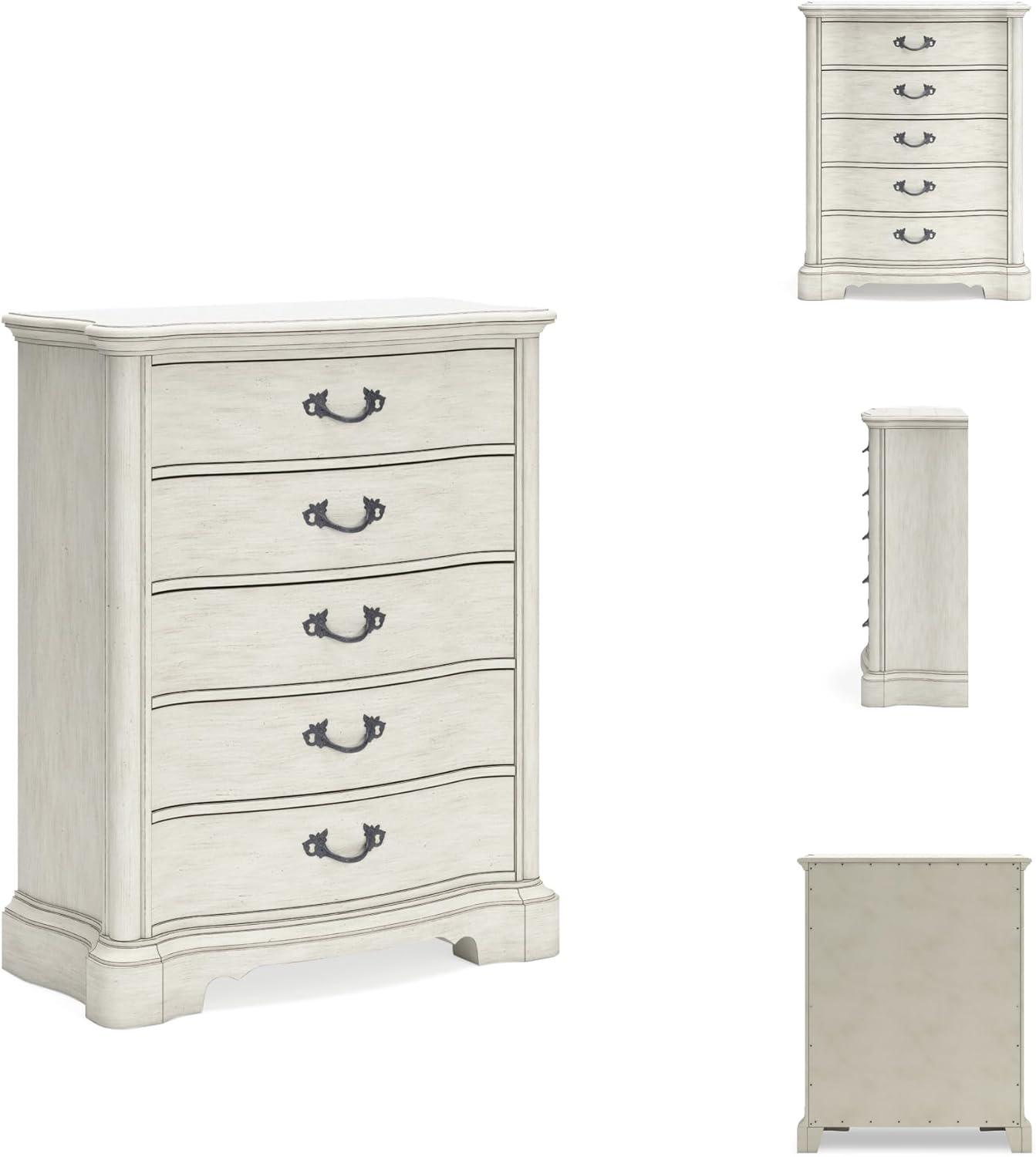 imageSignature Design by Ashley Arlendyne French Country Tufted California King Upholstered Bed Foundation or Box Spring Needed White5 Drawer Chest