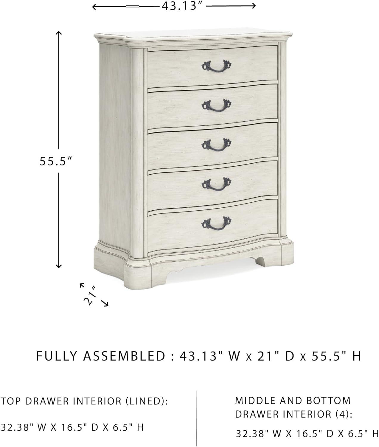 imageSignature Design by Ashley Arlendyne French Country Tufted California King Upholstered Bed Foundation or Box Spring Needed White5 Drawer Chest