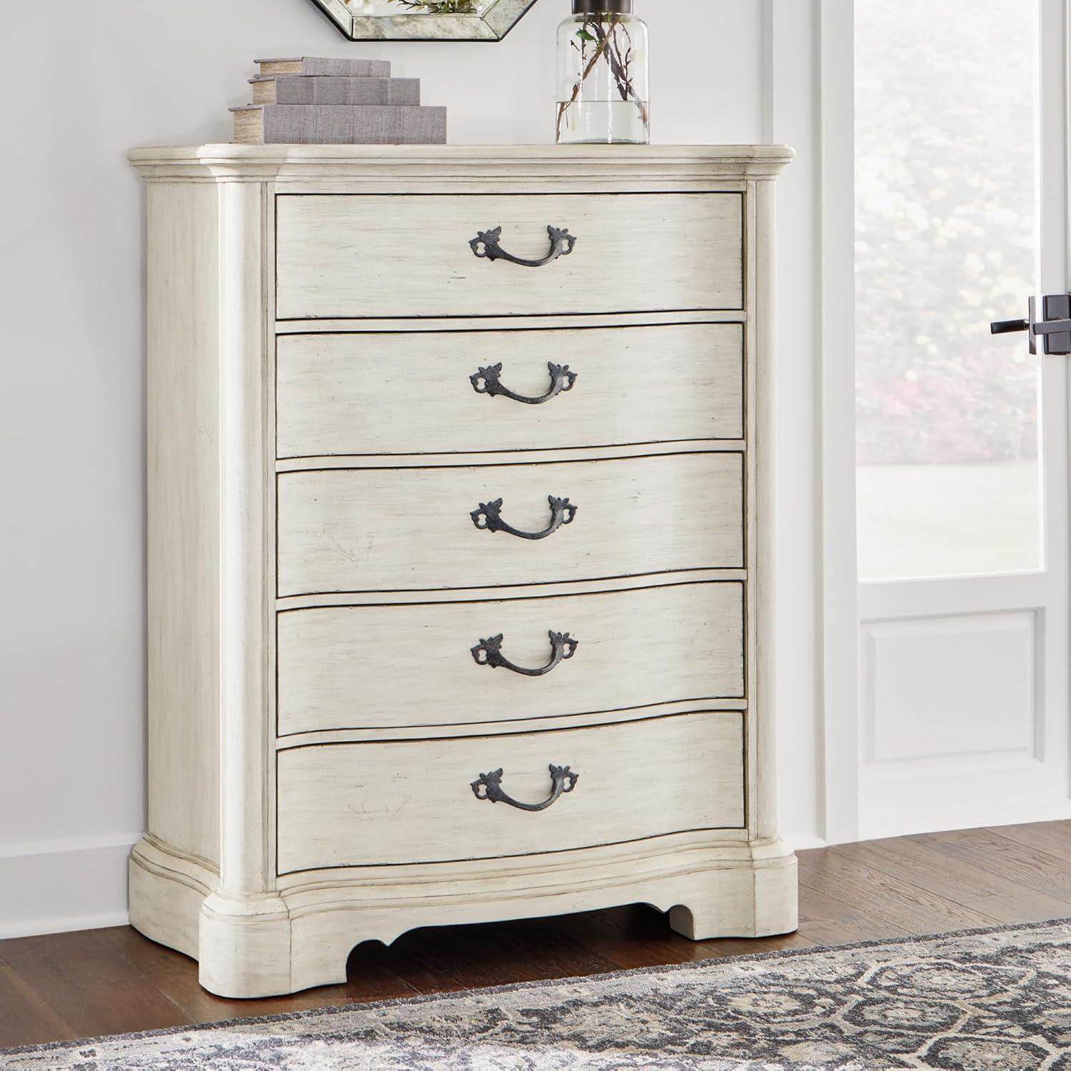 imageSignature Design by Ashley Arlendyne French Country Tufted California King Upholstered Bed Foundation or Box Spring Needed White5 Drawer Chest