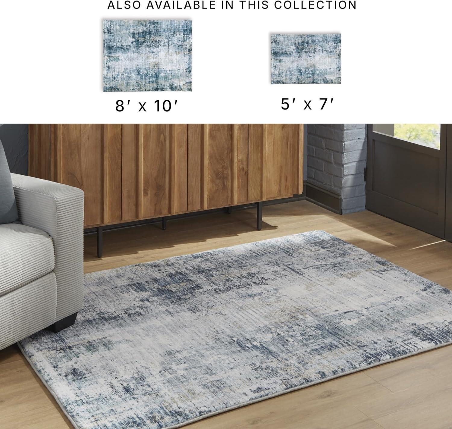 imageSignature Design by Ashley Arlenmont Contemporary Indoor Geometric Rectangular 5 x 7 Area Rug Blue amp White5 x 7 Rectangular