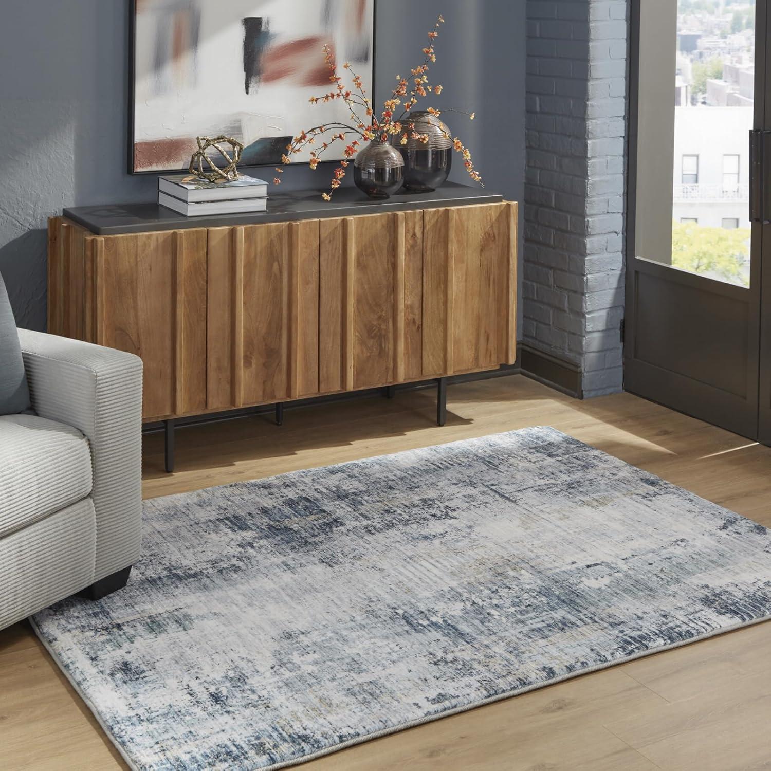 imageSignature Design by Ashley Arlenmont Contemporary Indoor Geometric Rectangular 5 x 7 Area Rug Blue amp White5 x 7 Rectangular