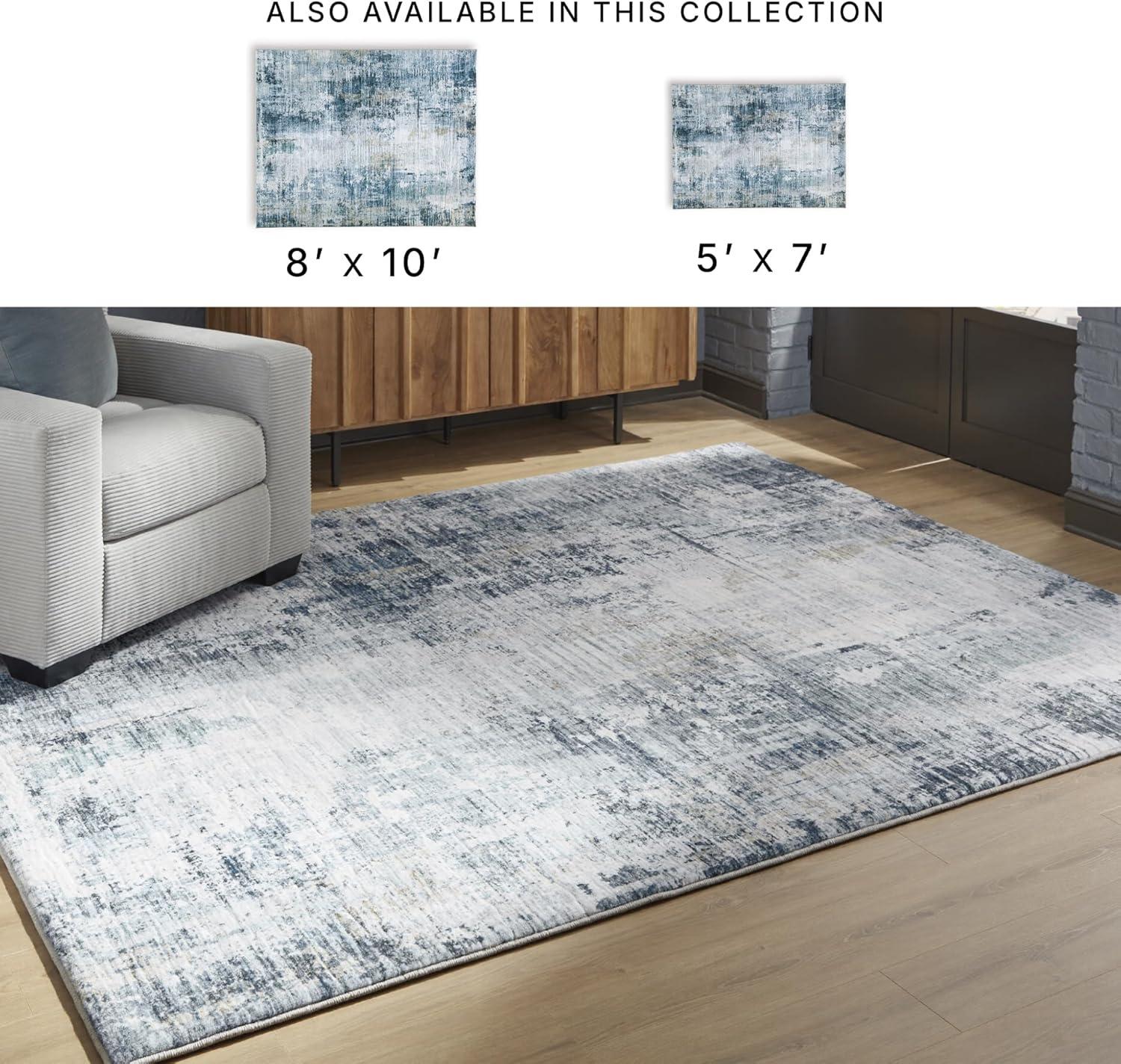 imageSignature Design by Ashley Arlenmont Contemporary Indoor Geometric Rectangular 5 x 7 Area Rug Blue amp White77 x 96 Rectangular