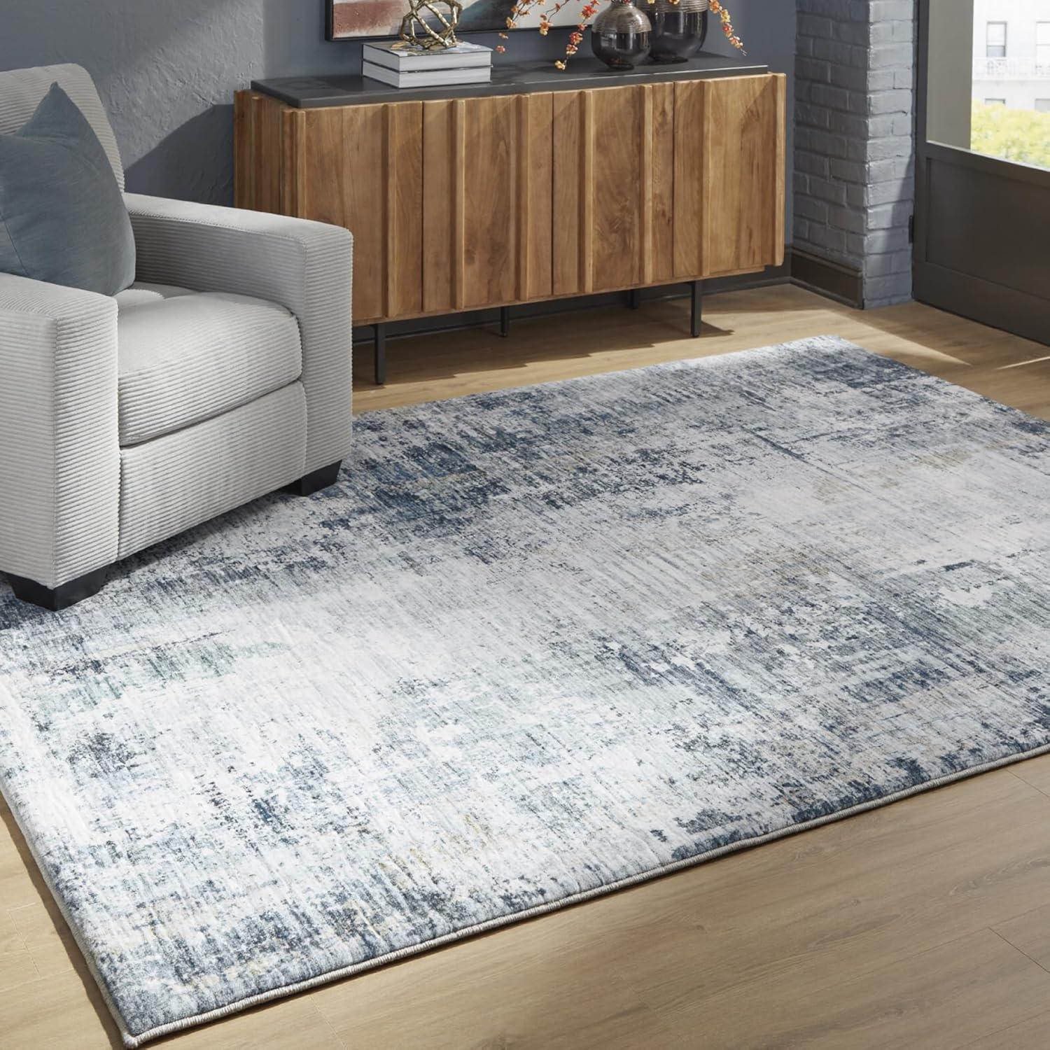 imageSignature Design by Ashley Arlenmont Contemporary Indoor Geometric Rectangular 5 x 7 Area Rug Blue amp White77 x 96 Rectangular