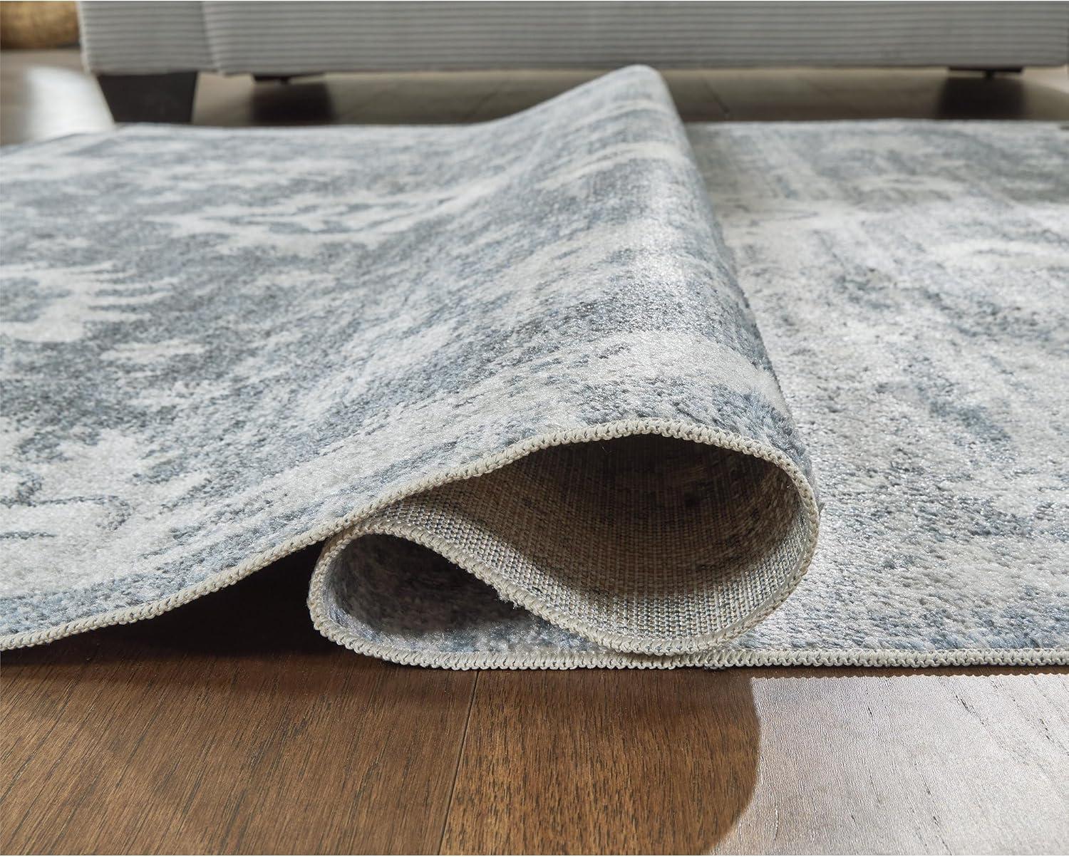 imageSignature Design by Ashley Avanworths Boho Indoor Floral Rectangular 5 x 7 Machine Washable Area Rug Blue amp Beige