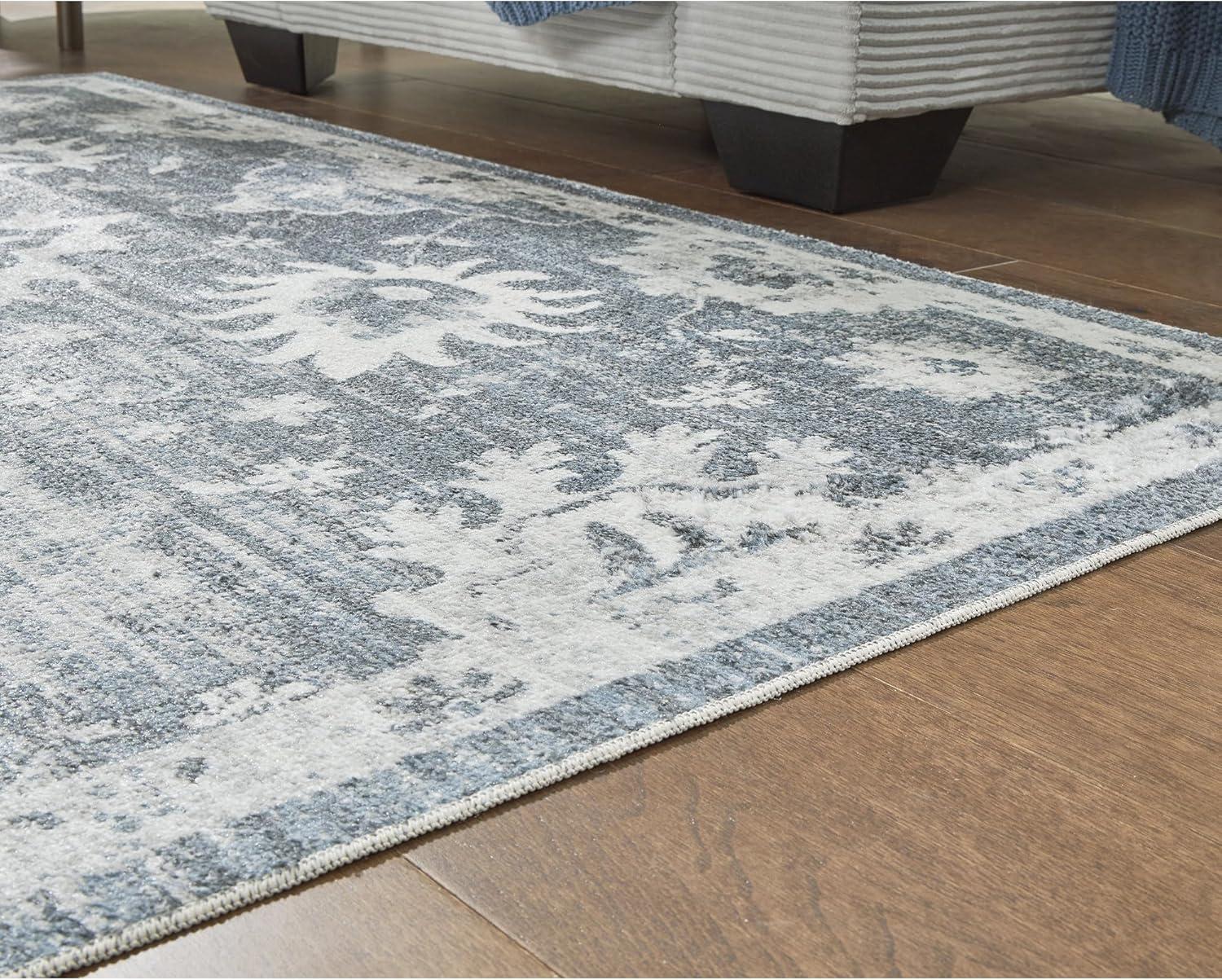 imageSignature Design by Ashley Avanworths Boho Indoor Floral Rectangular 5 x 7 Machine Washable Area Rug Blue amp Beige