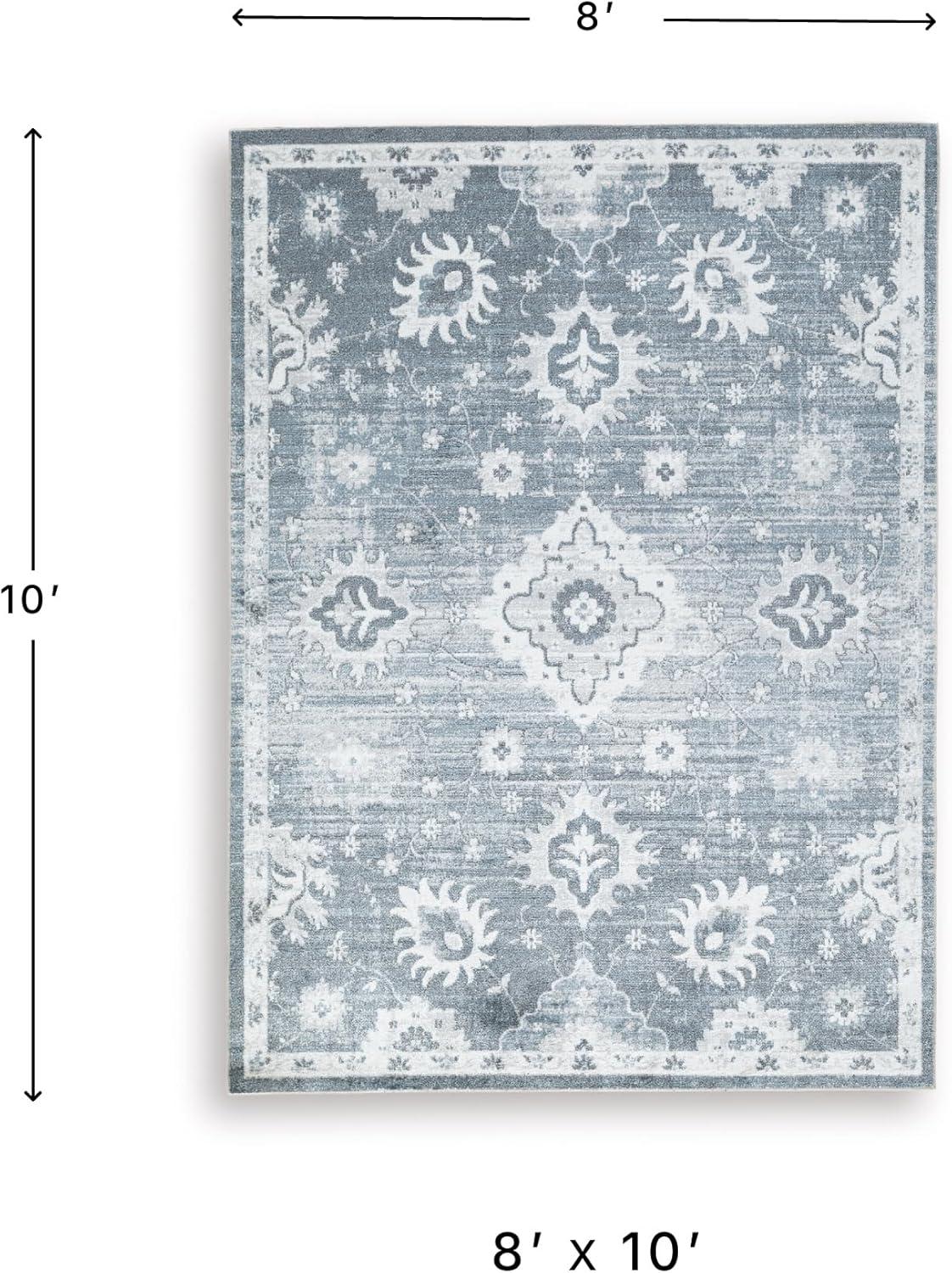 imageSignature Design by Ashley Avanworths Boho Indoor Floral Rectangular 8 x 10 Machine Washable Area Rug Blue amp Beige