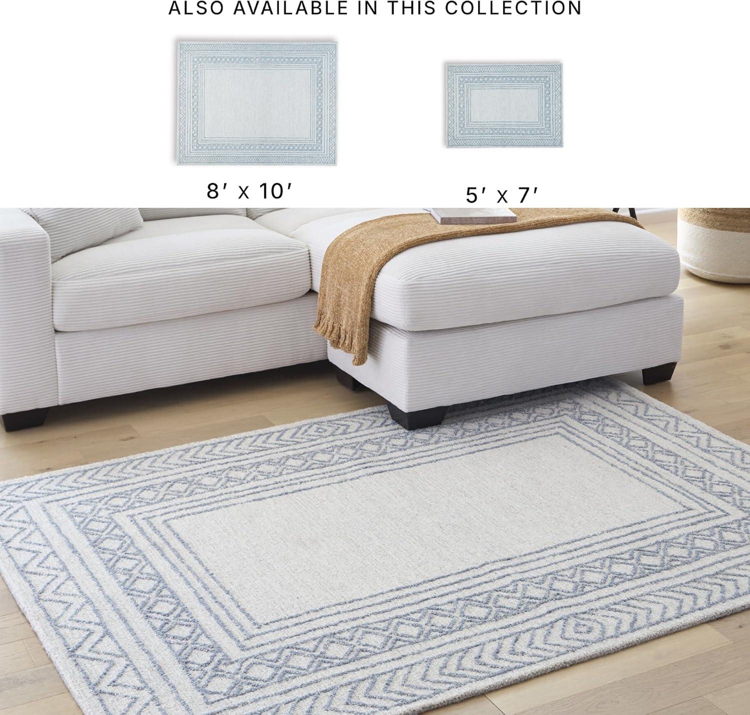 imageSignature Design by Ashley Azelhurst Coastal Indoor Hand Tufted Geometric Rectangular 5 x 7 Area Rug Blue amp Beige