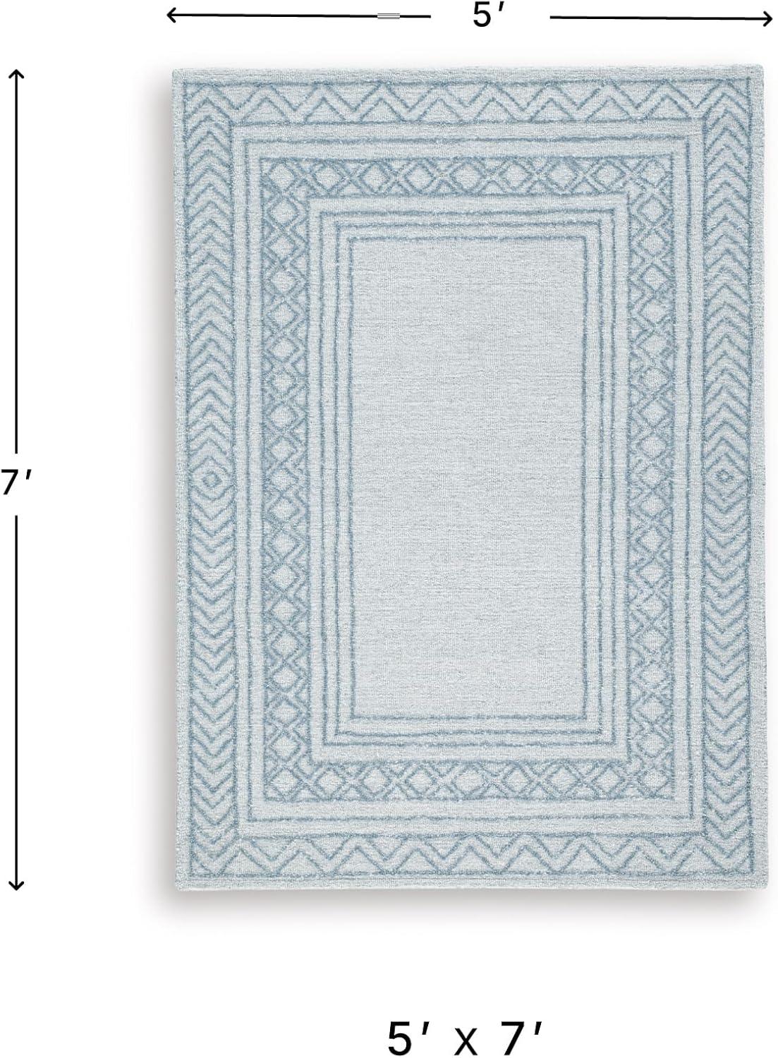 imageSignature Design by Ashley Azelhurst Coastal Indoor Hand Tufted Geometric Rectangular 5 x 7 Area Rug Blue amp Beige